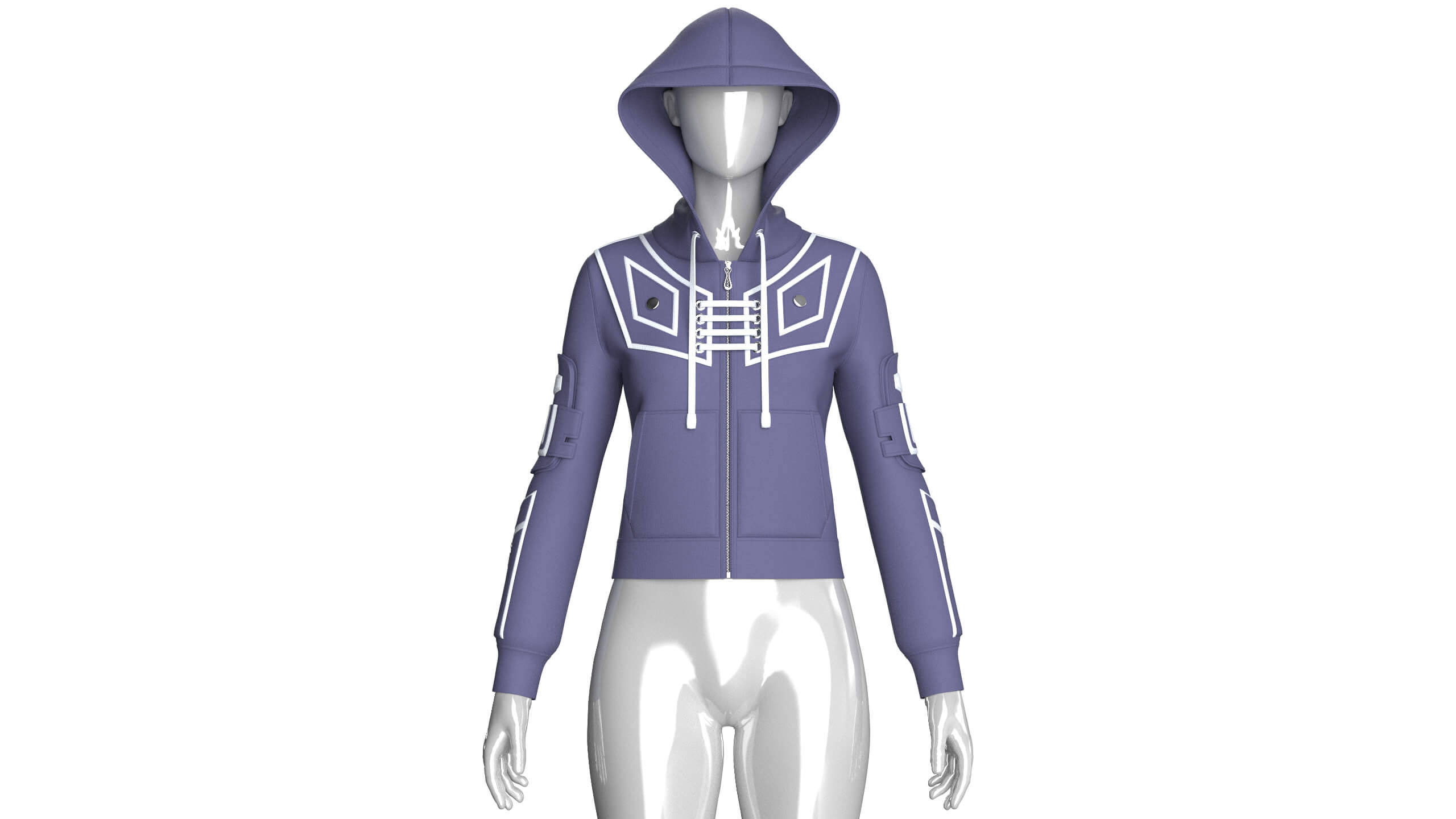 Girls Chest Panel Lacing Detail Hooded Jacket 3D Model