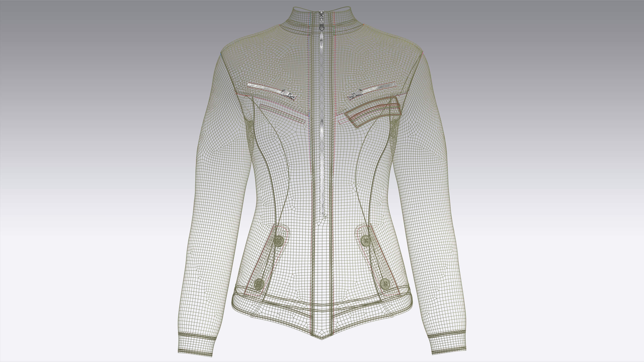 Girls Chest Zip Pocket Utility Jacket 3D Model