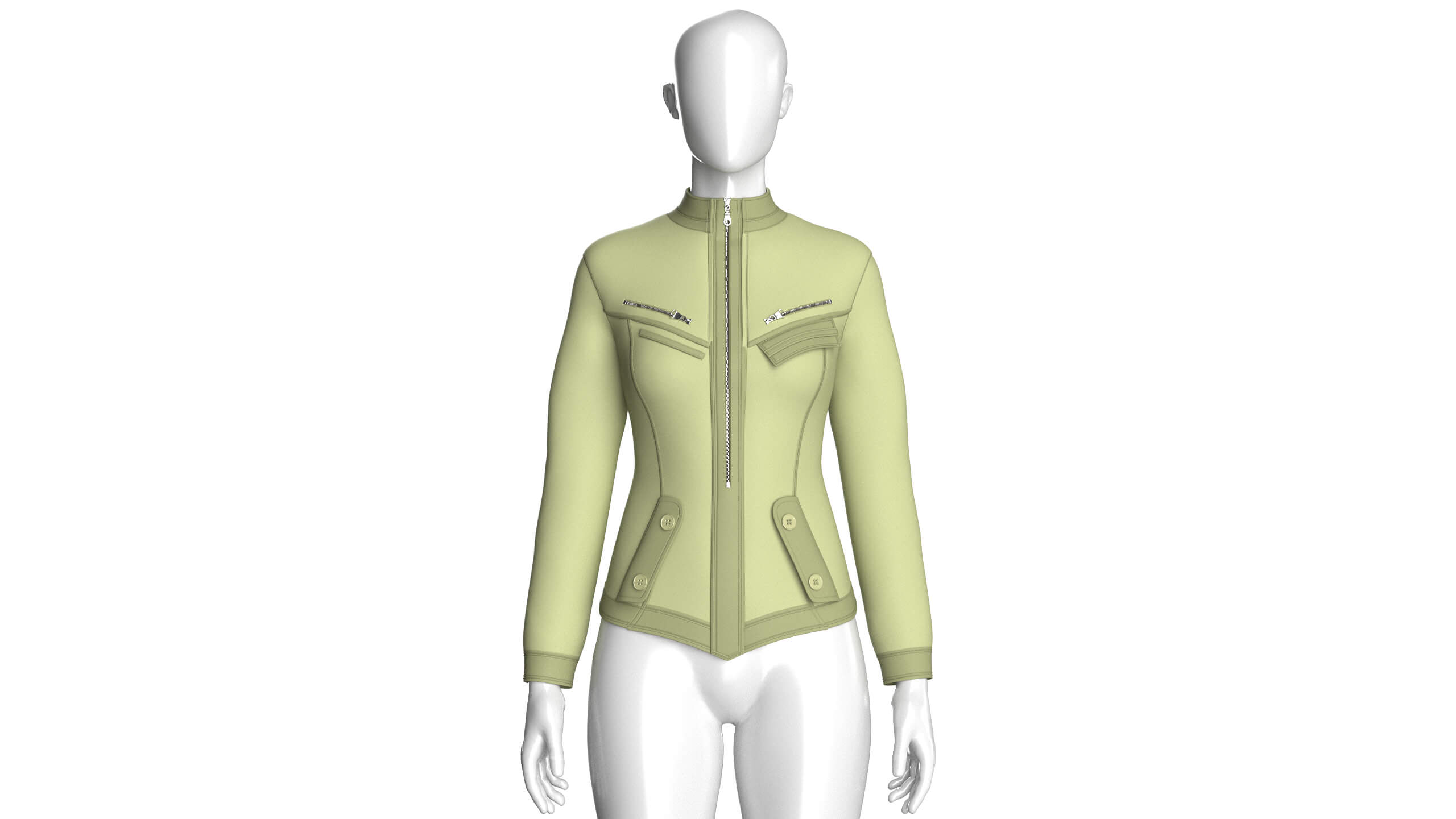 Girls Chest Zip Pocket Utility Jacket 3D Model