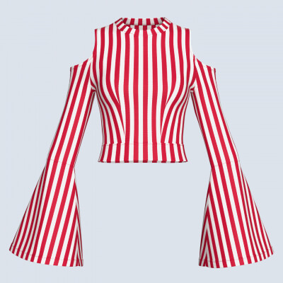 Girls Cold Shoulder Bell-Sleeve Striped Crop Top