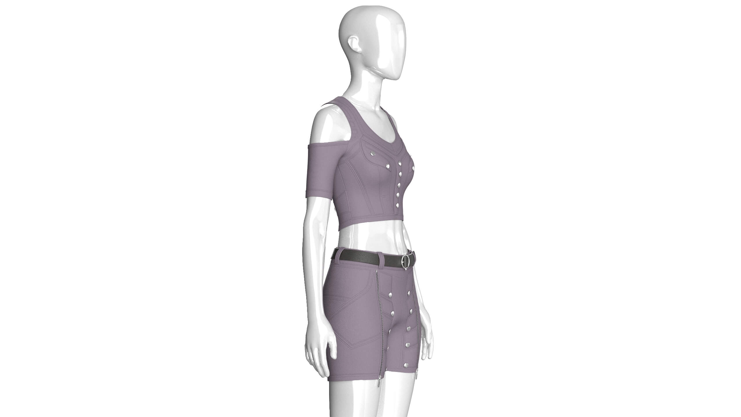 Girls Cold-Shoulder Crop Top with Utility Shorts 3D Model