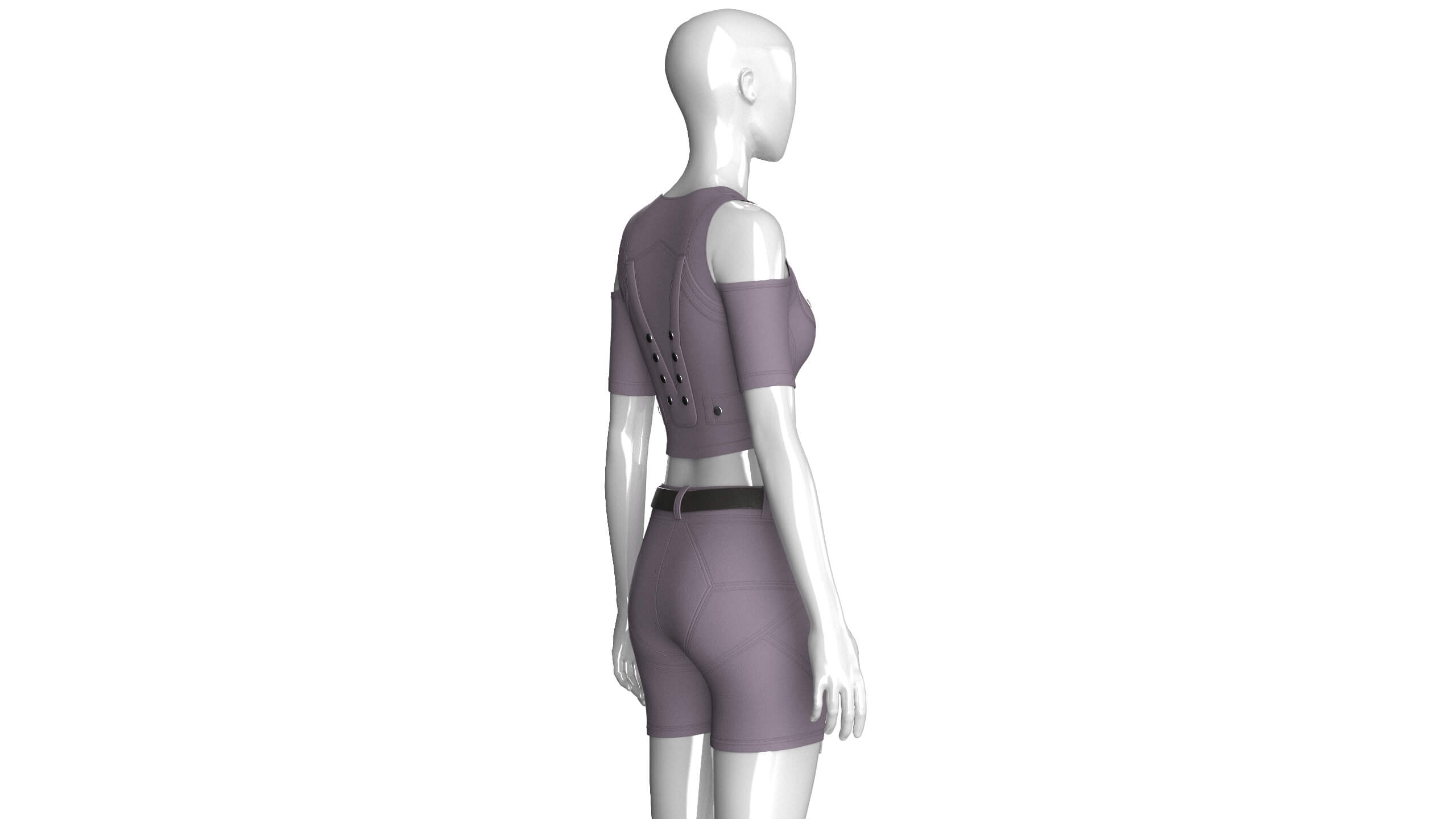 Girls Cold-Shoulder Crop Top with Utility Shorts 3D Model