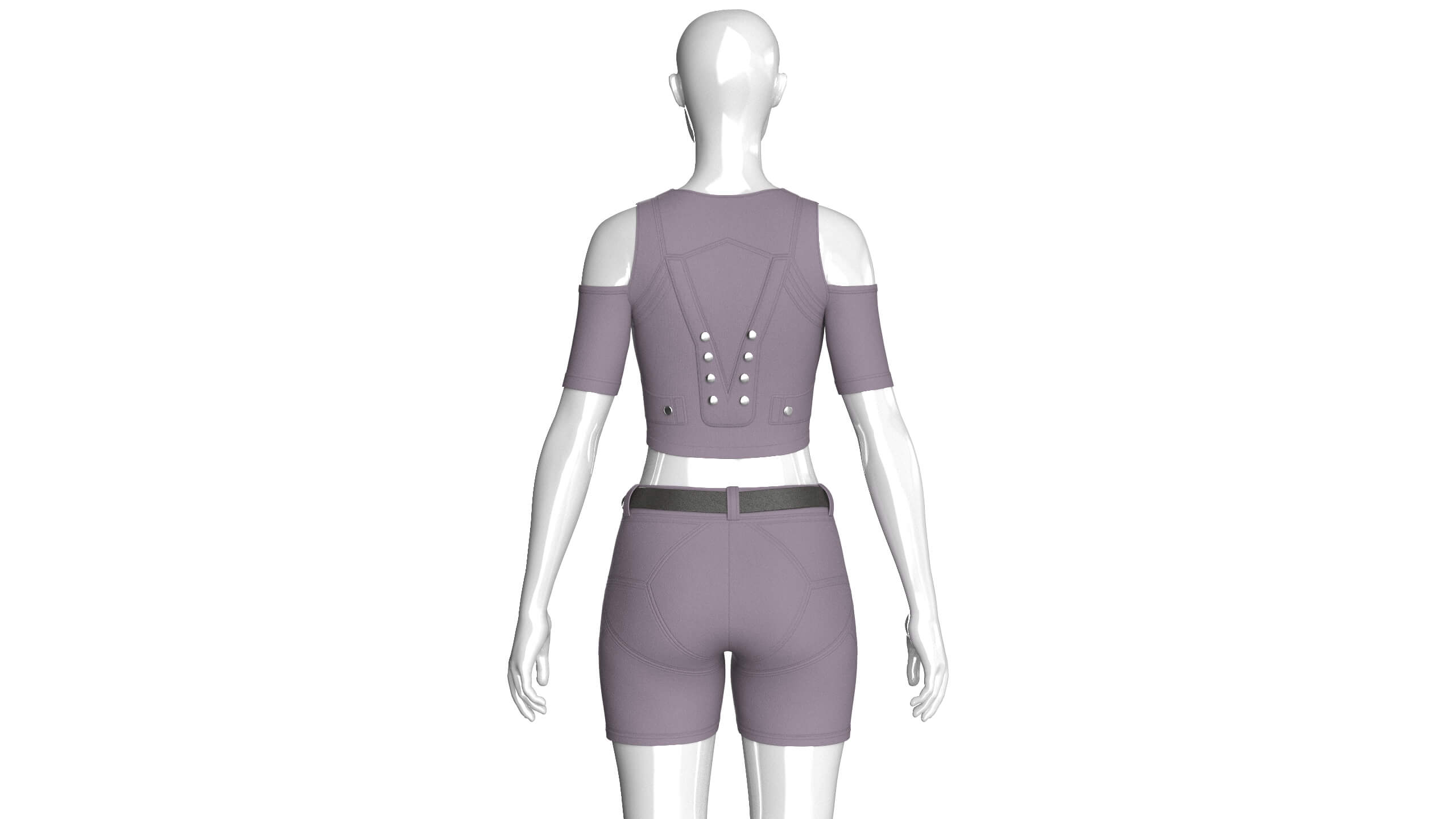 Girls Cold-Shoulder Crop Top with Utility Shorts 3D Model