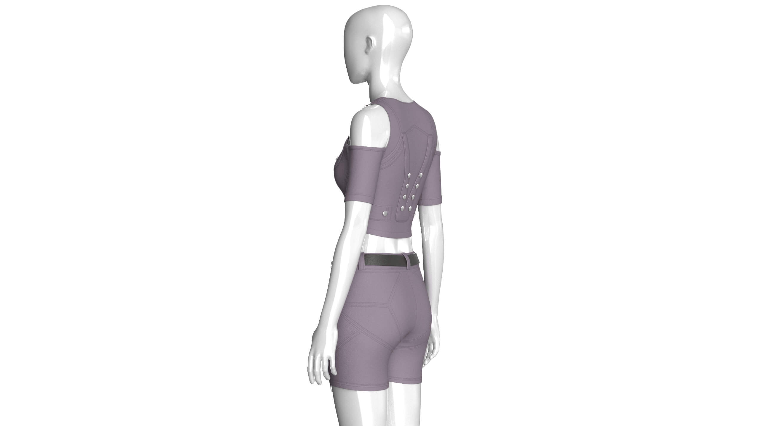 Girls Cold-Shoulder Crop Top with Utility Shorts 3D Model