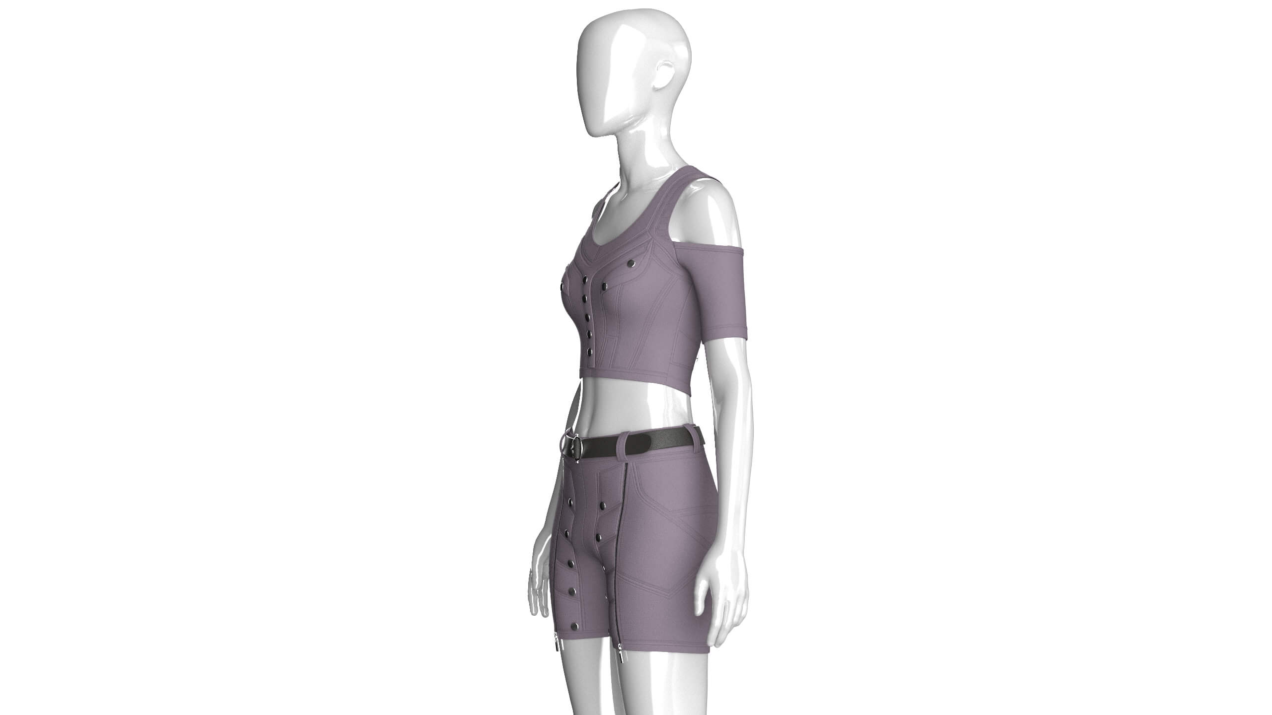 Girls Cold-Shoulder Crop Top with Utility Shorts 3D Model
