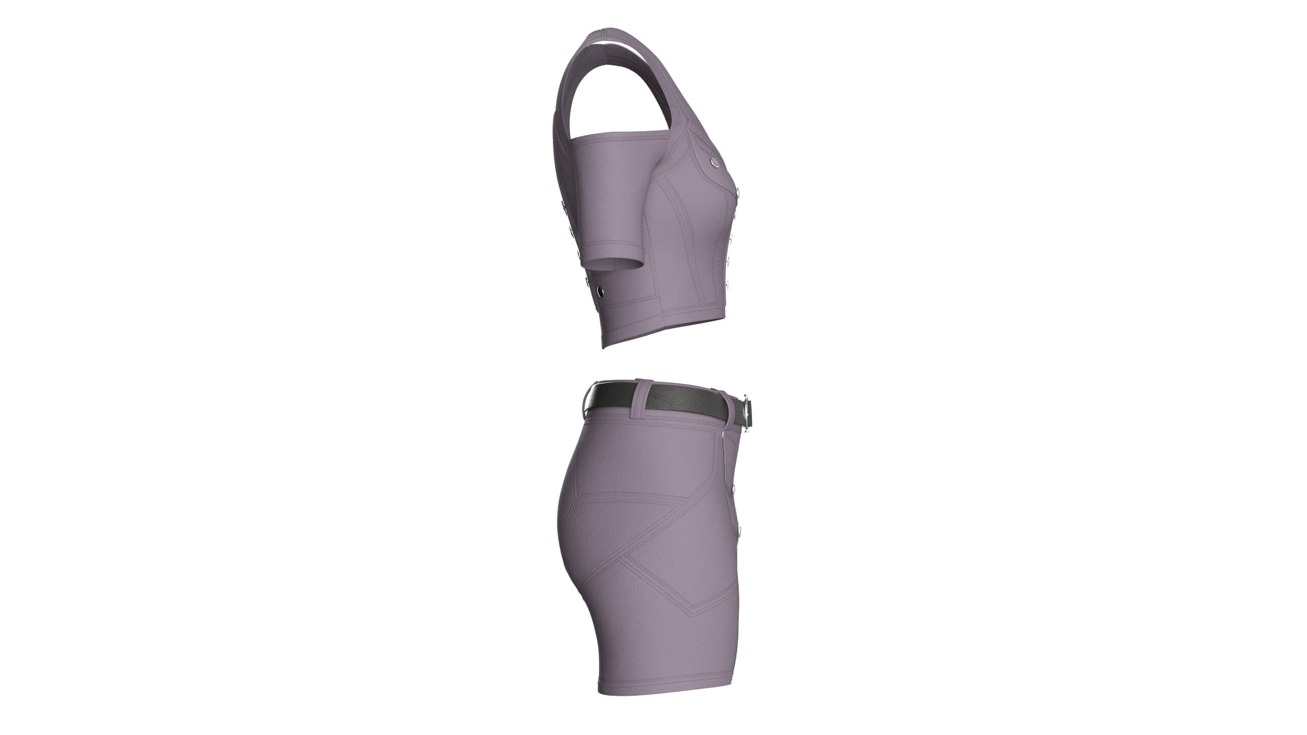 Girls Cold-Shoulder Crop Top with Utility Shorts 3D Model