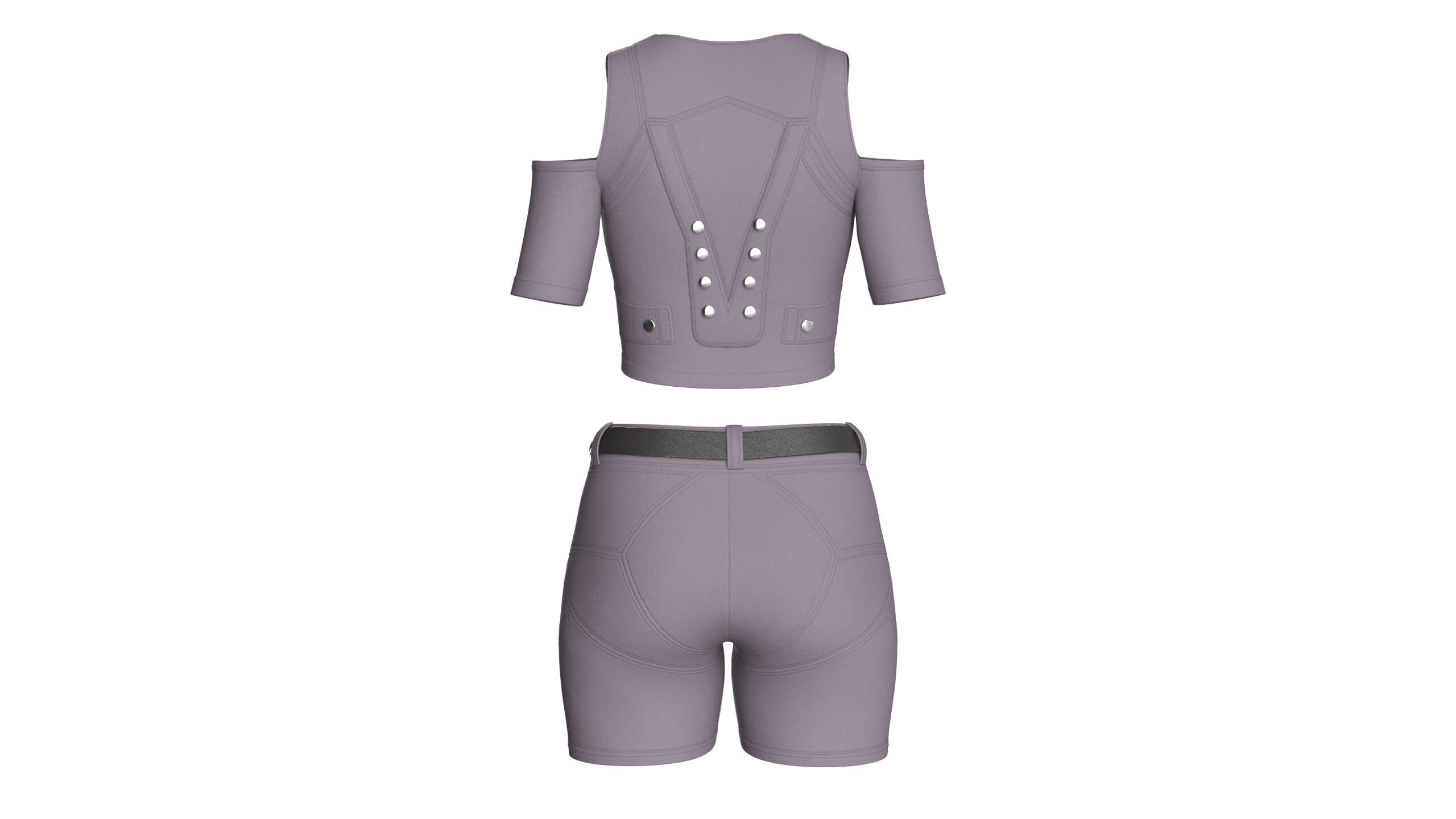 Girls Cold-Shoulder Crop Top with Utility Shorts 3D Model