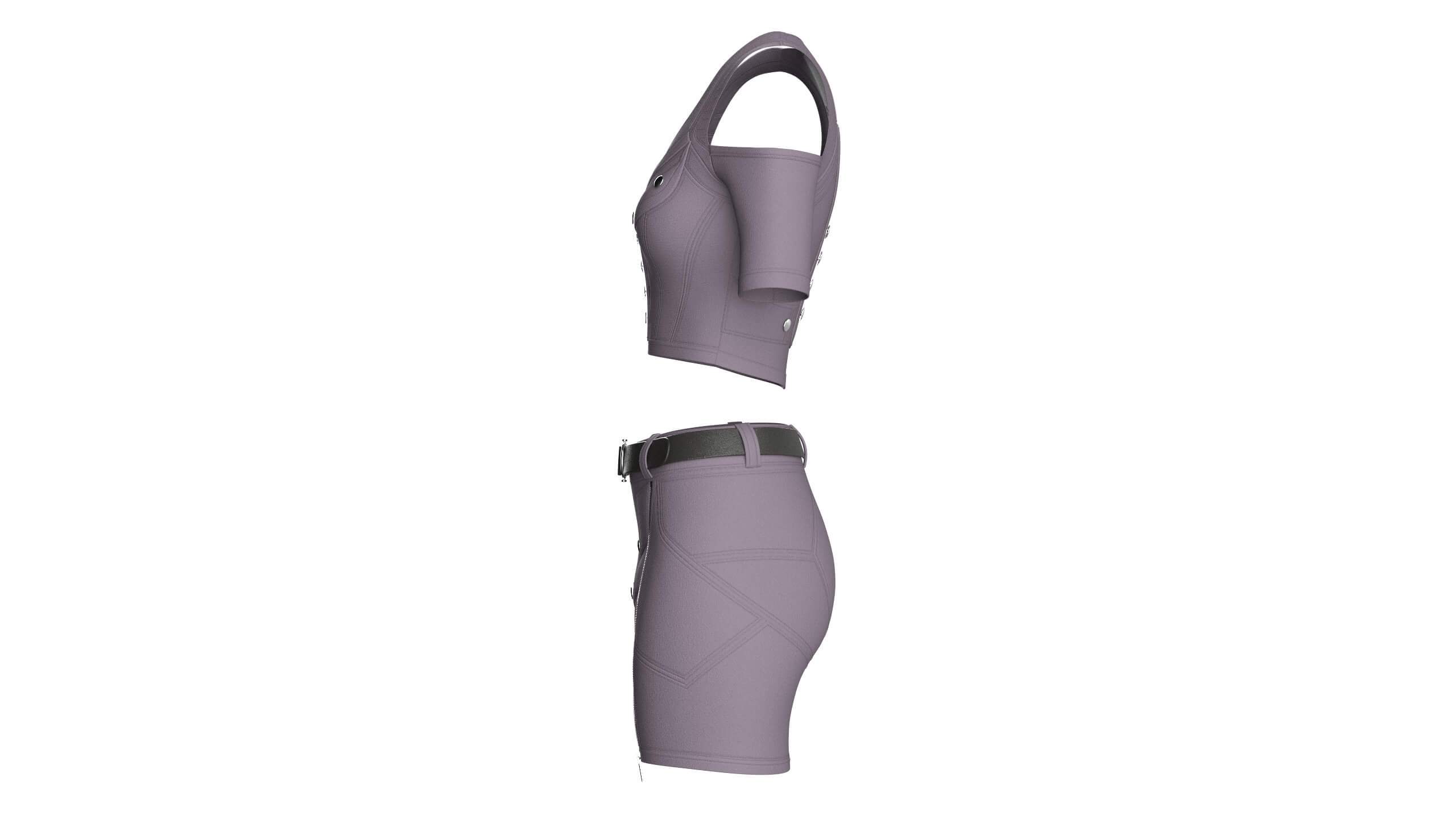 Girls Cold-Shoulder Crop Top with Utility Shorts 3D Model