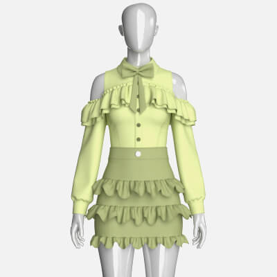 Girls Cold Shoulder Ruffle Top with Skirt - Outfit