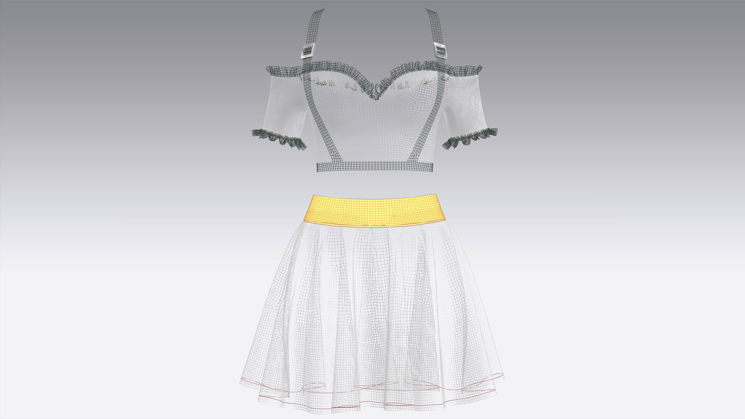 Girls Cold-Shoulder Ruffled Crop Top With Skirt 3D Model
