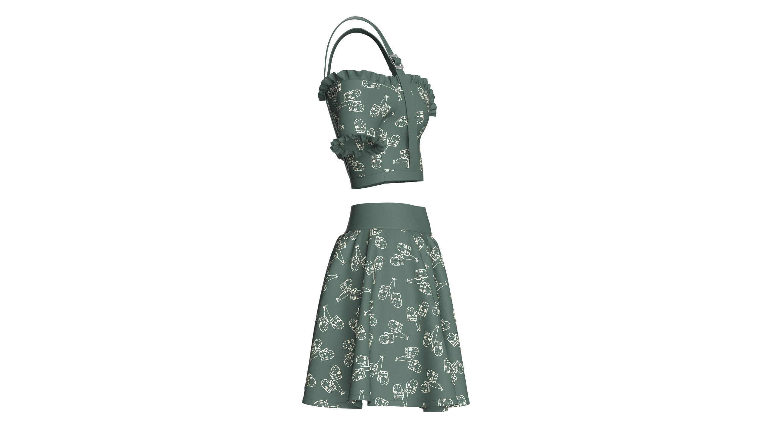 Girls Cold-Shoulder Ruffled Crop Top With Skirt 3D Model
