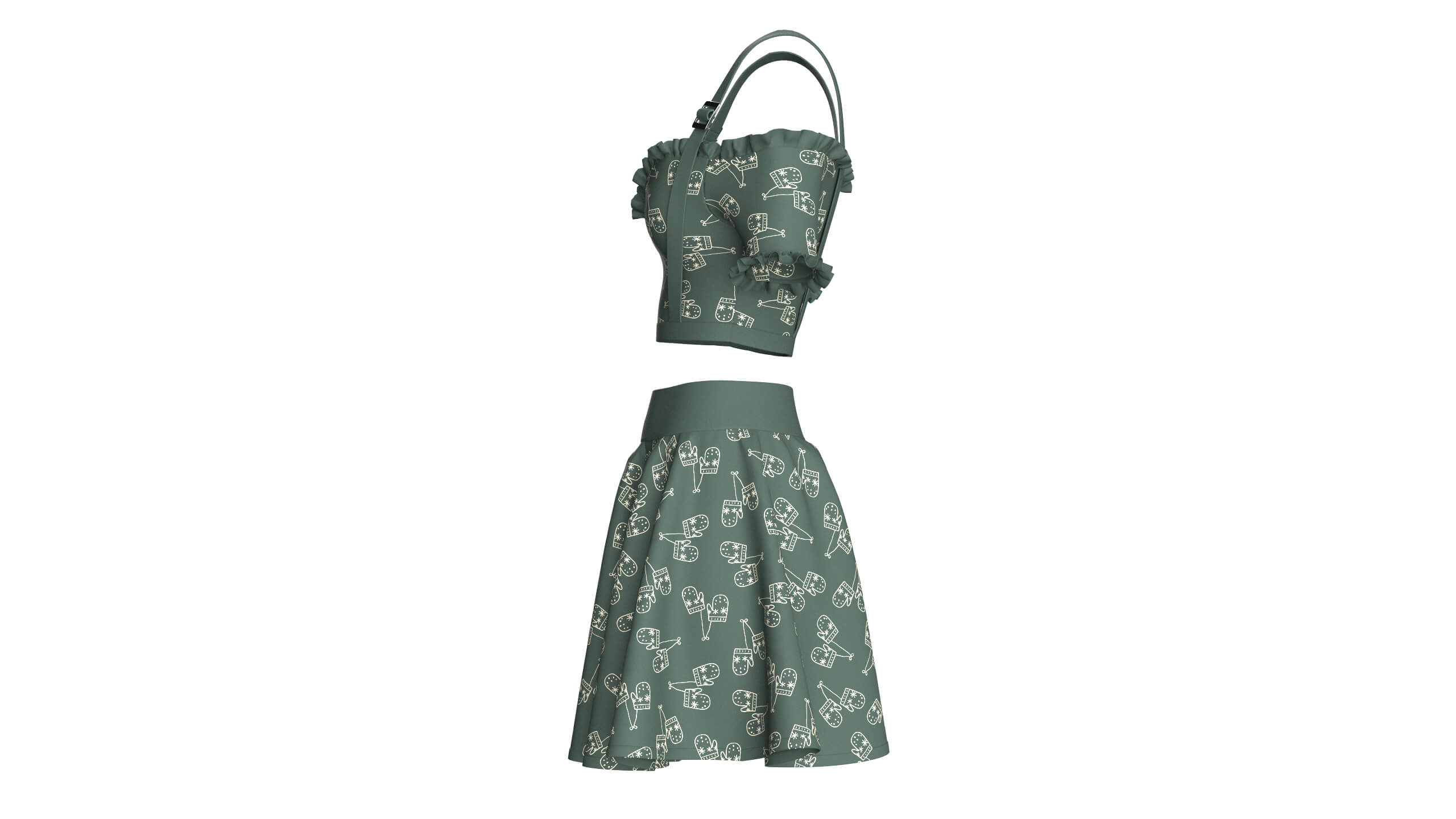 Girls Cold-Shoulder Ruffled Crop Top With Skirt 3D Model