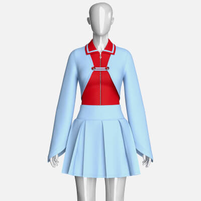 Girls Collared Zip Top and Shrug with Pleated Skirt
