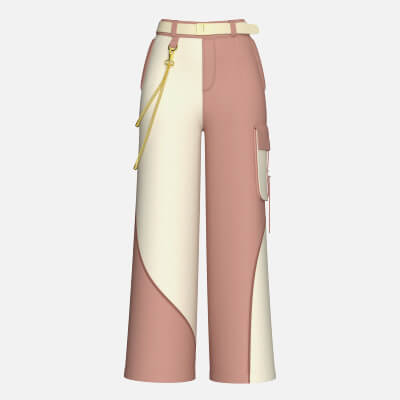 Girls Color Block Cargo Pant with Chain Detail