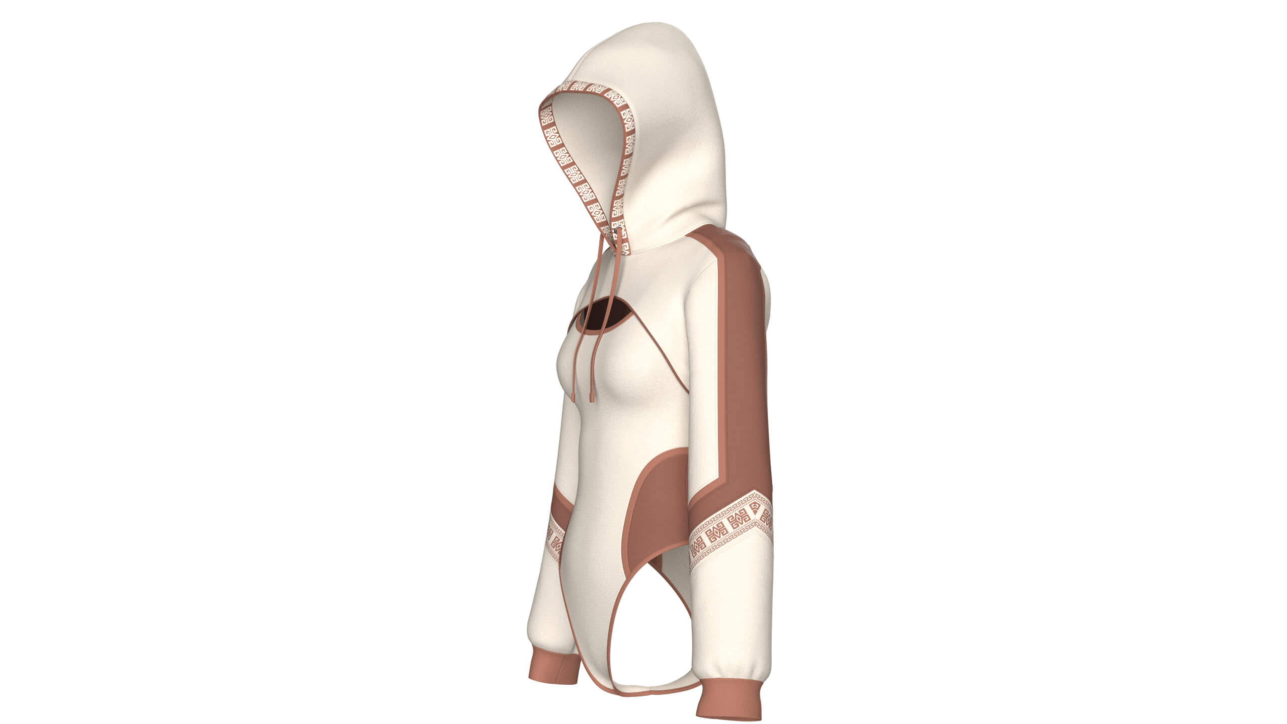 Girls Color Block Hooded Bodysuit 3D Model