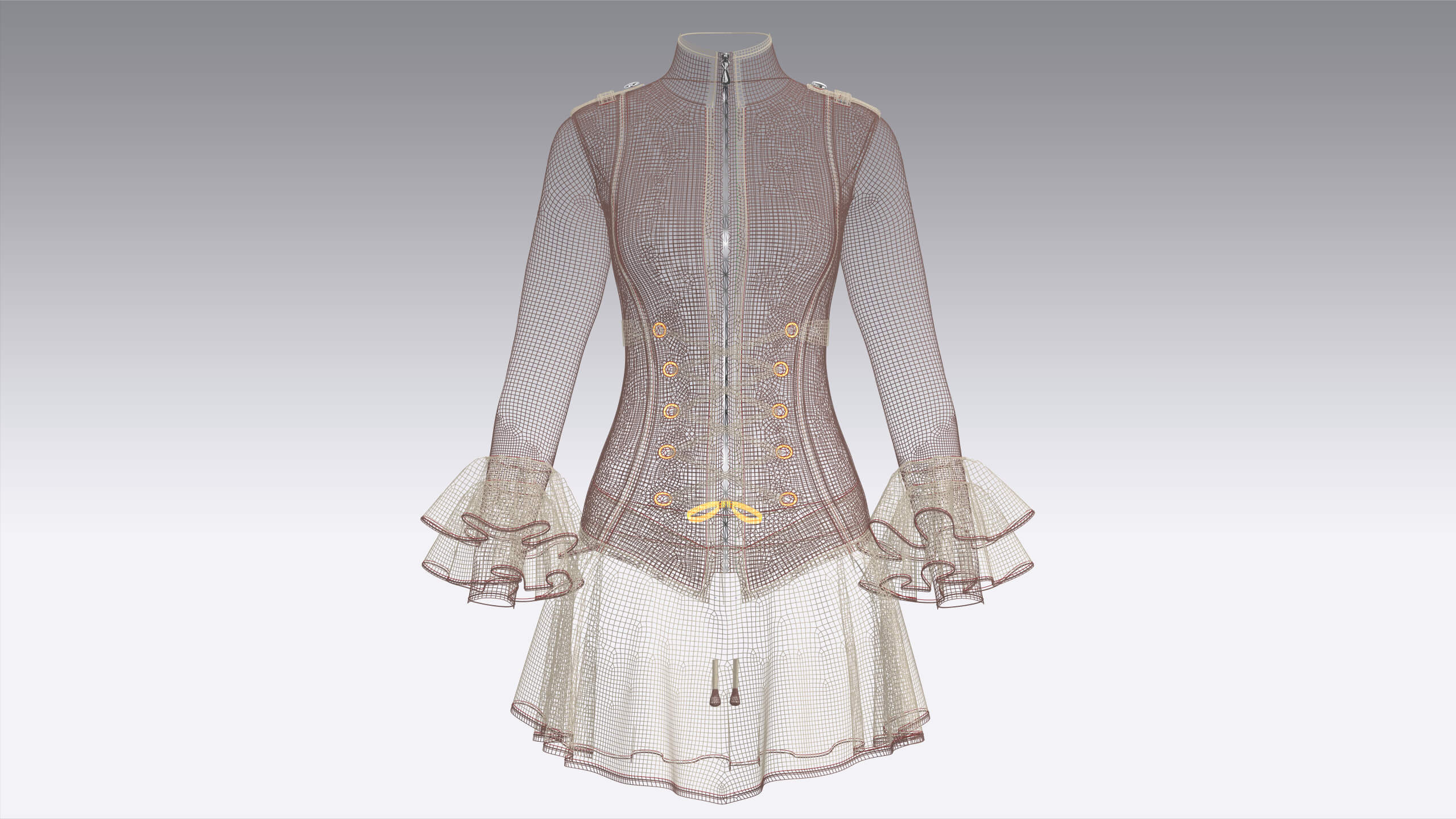 Girls Corset-Waist Ruffled Mini Dress 3D Model