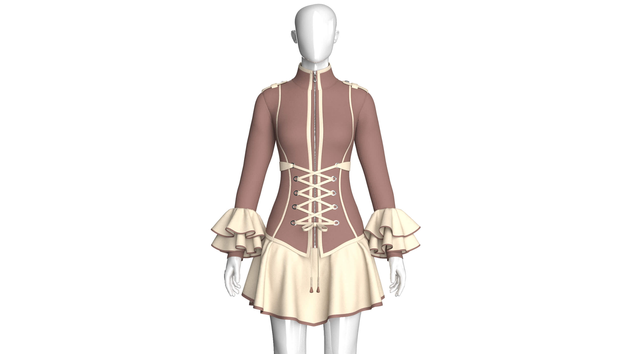 Girls Corset-Waist Ruffled Mini Dress 3D Model