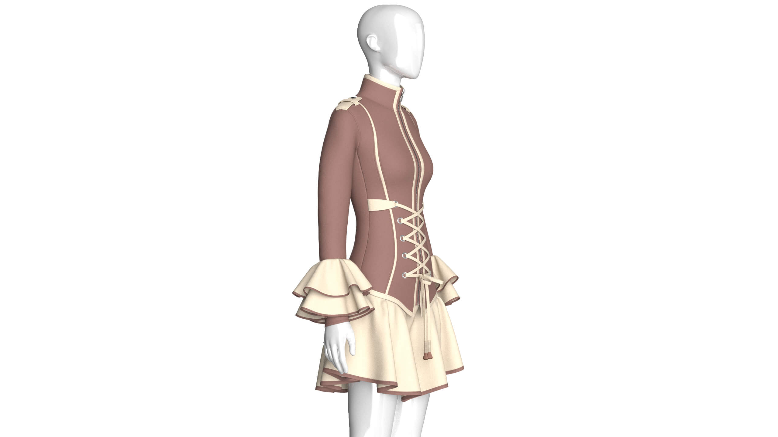 Girls Corset-Waist Ruffled Mini Dress 3D Model