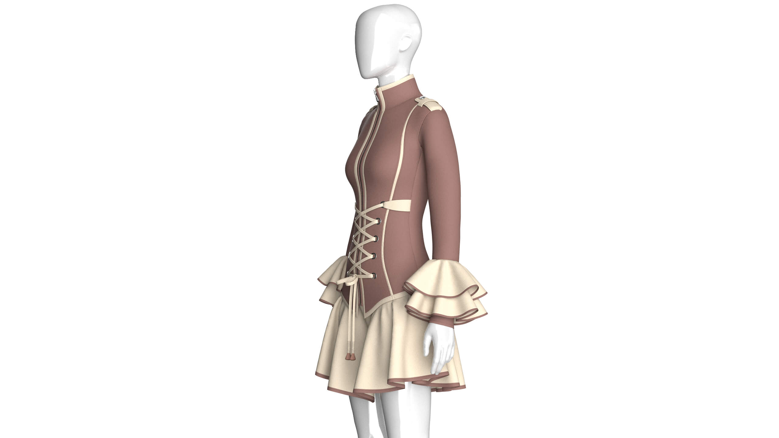 Girls Corset-Waist Ruffled Mini Dress 3D Model