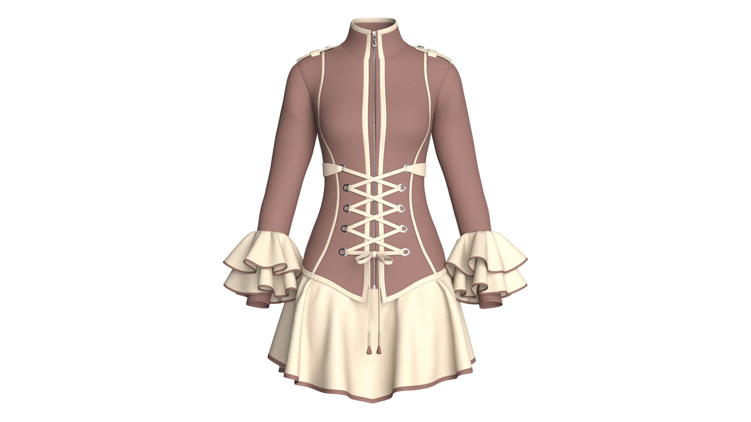 Girls Corset-Waist Ruffled Mini Dress 3D Model