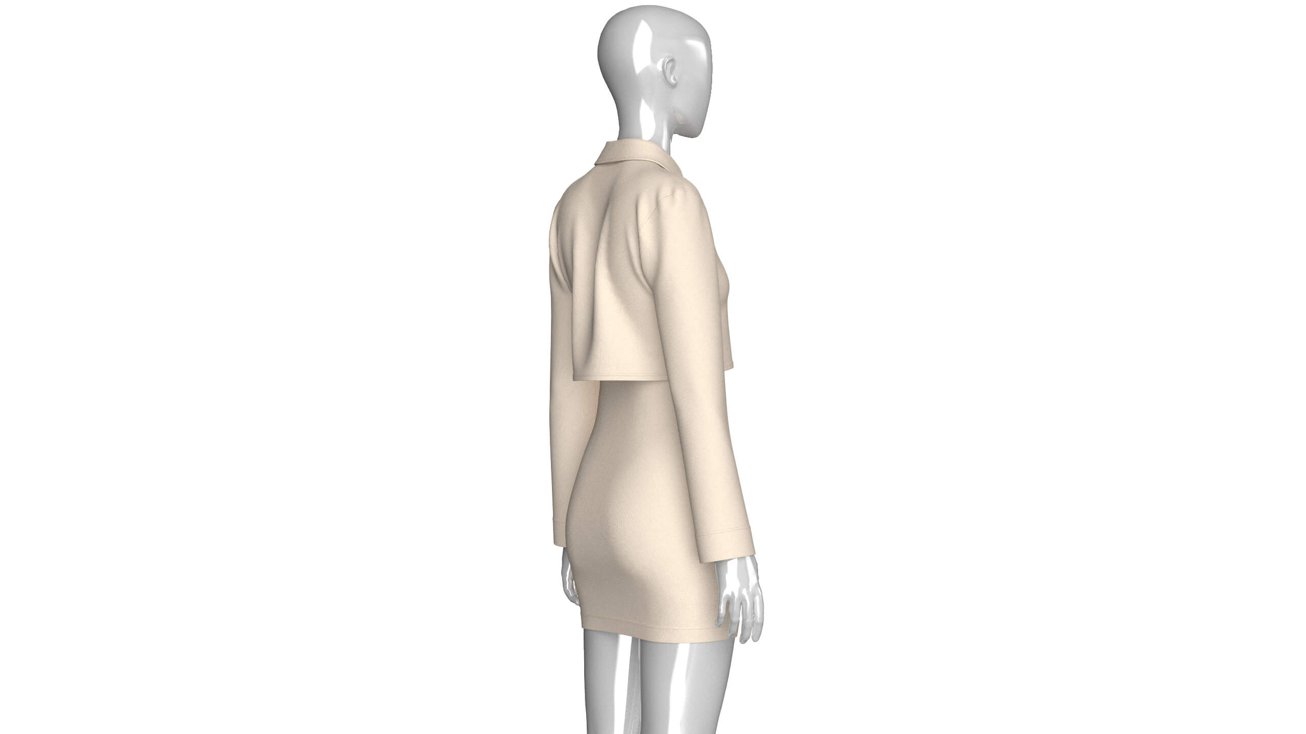 Girls Crop Shirt Tie with Side Button Skirt - Outfit 3D Model