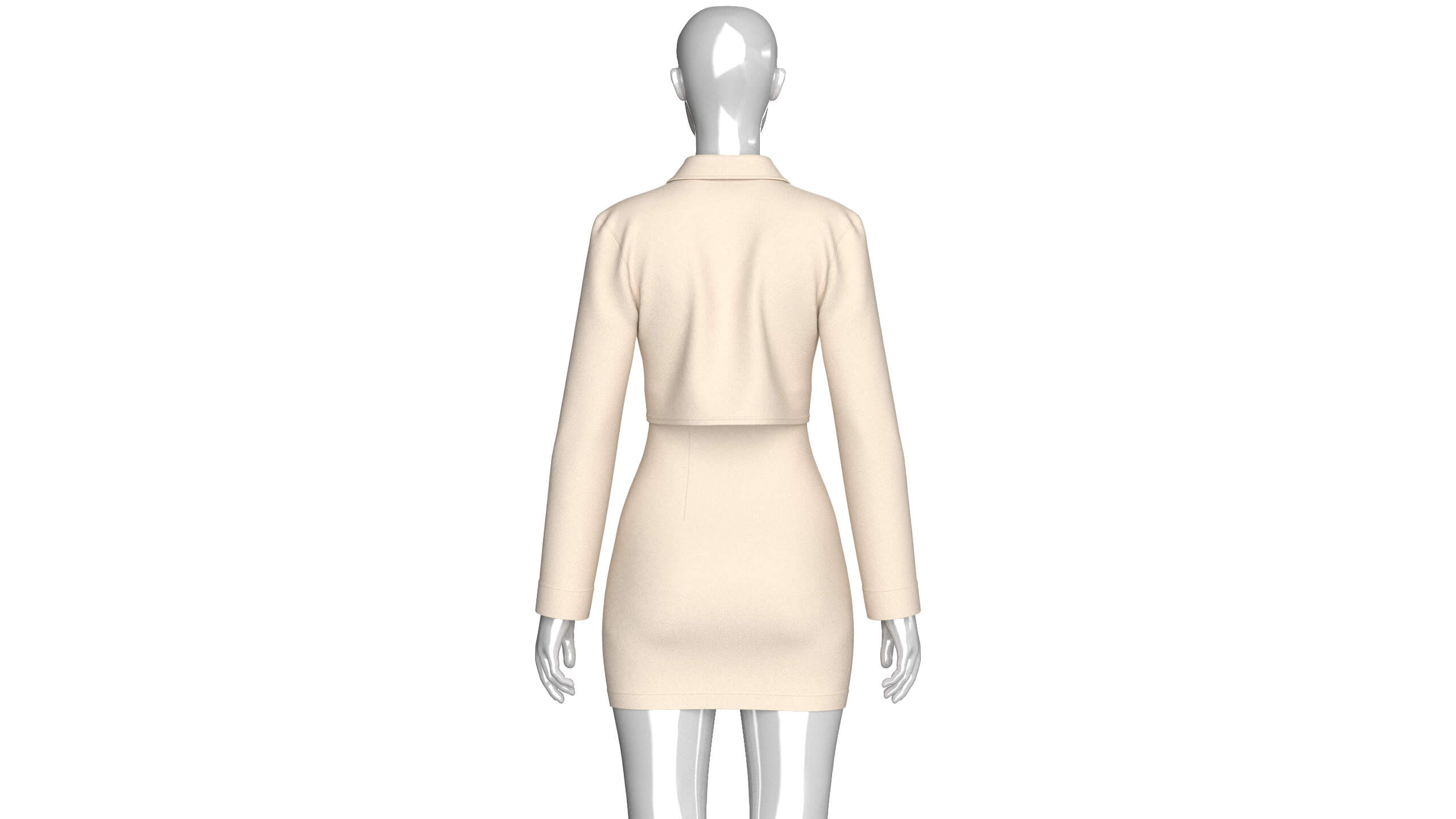 Girls Crop Shirt Tie with Side Button Skirt - Outfit 3D Model