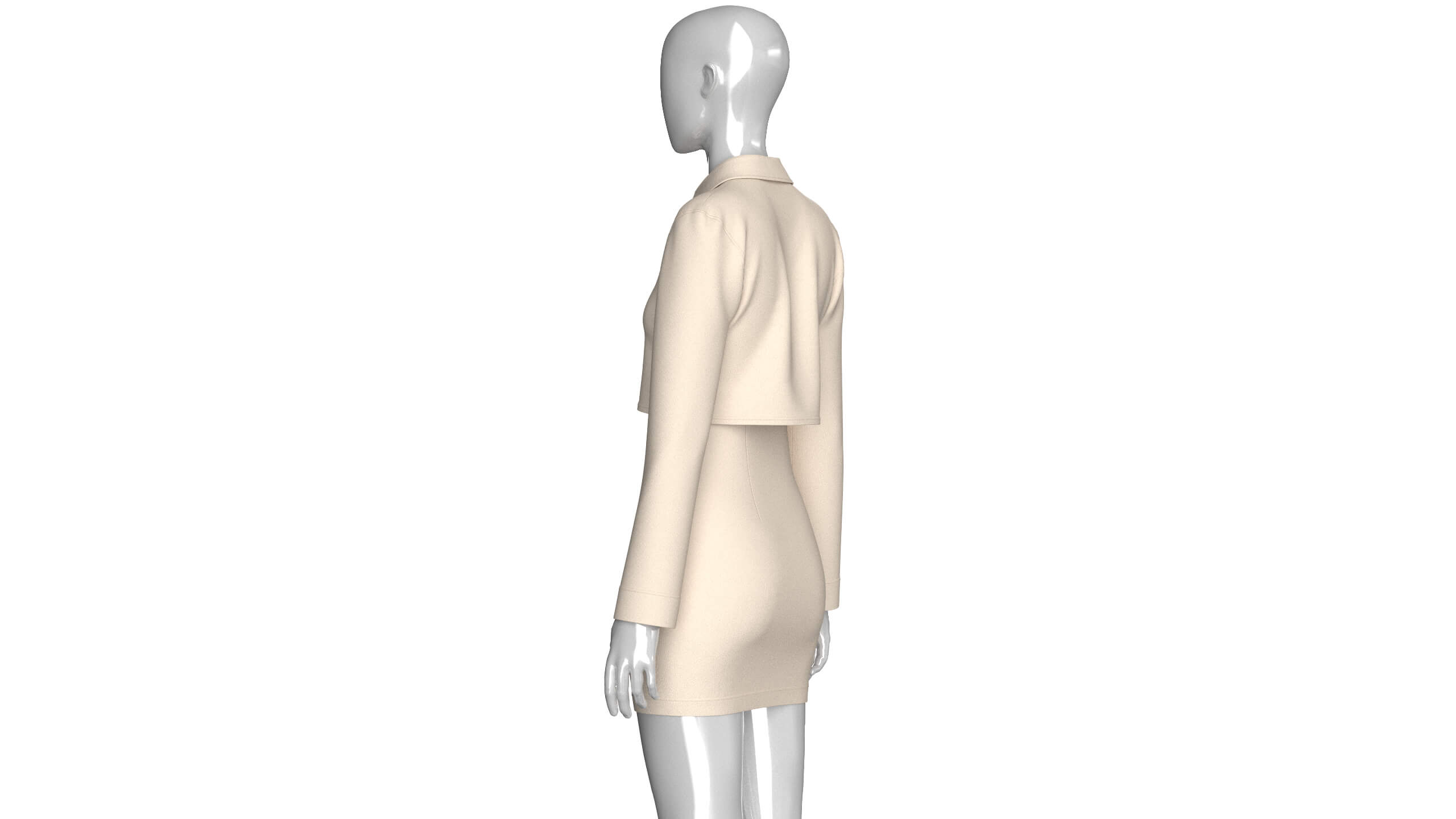 Girls Crop Shirt Tie with Side Button Skirt - Outfit 3D Model