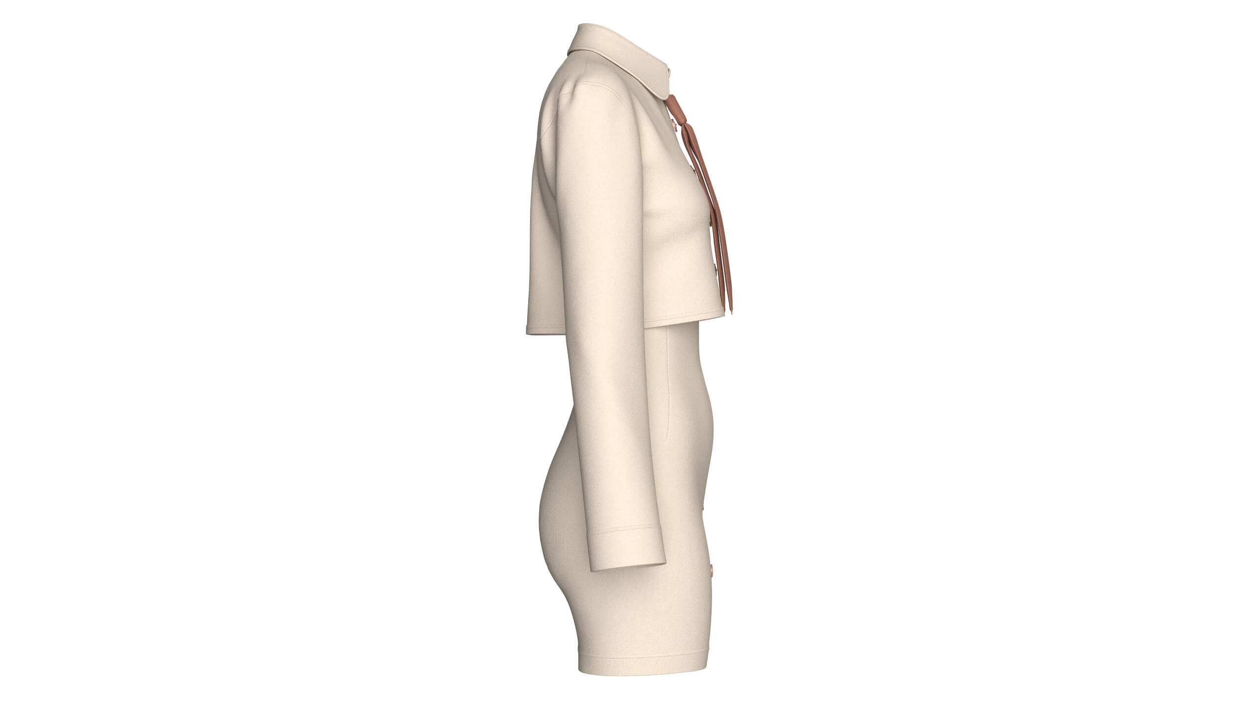 Girls Crop Shirt Tie with Side Button Skirt - Outfit 3D Model