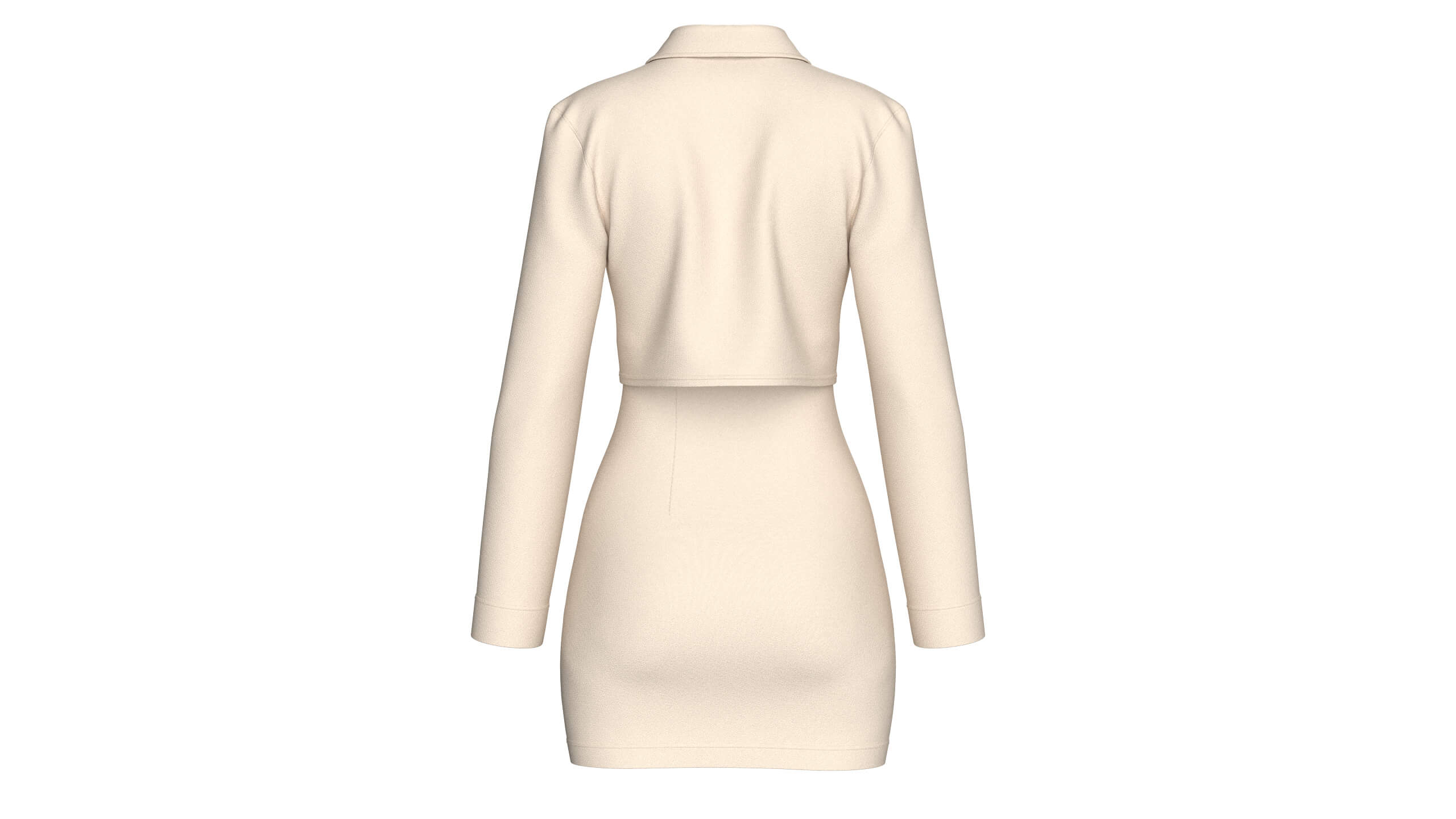 Girls Crop Shirt Tie with Side Button Skirt - Outfit 3D Model