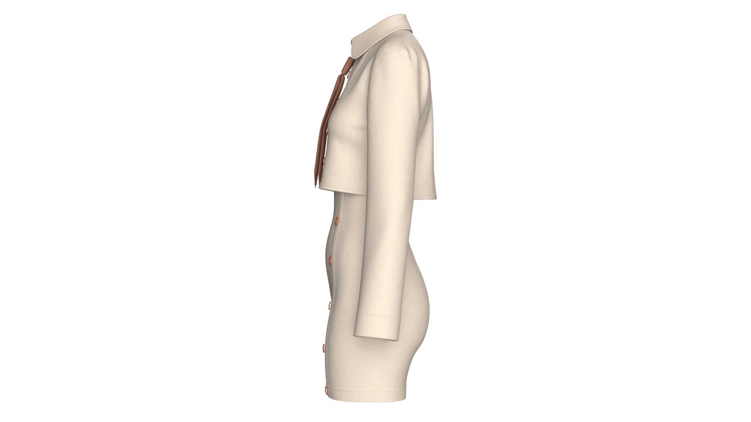 Girls Crop Shirt Tie with Side Button Skirt - Outfit 3D Model