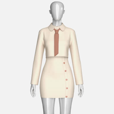 Girls Crop Shirt Tie with Side Button Skirt - Outfit