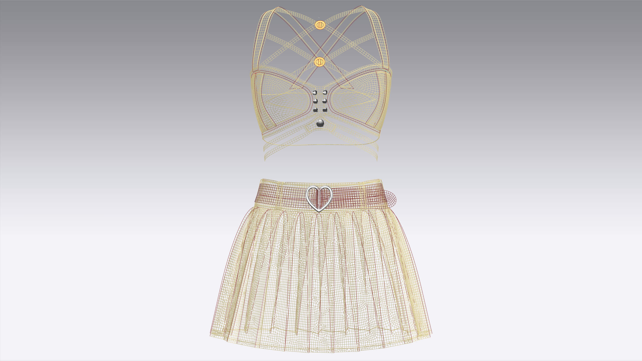 Girls Crop Top with Pleated Mini Skirt 3D Model