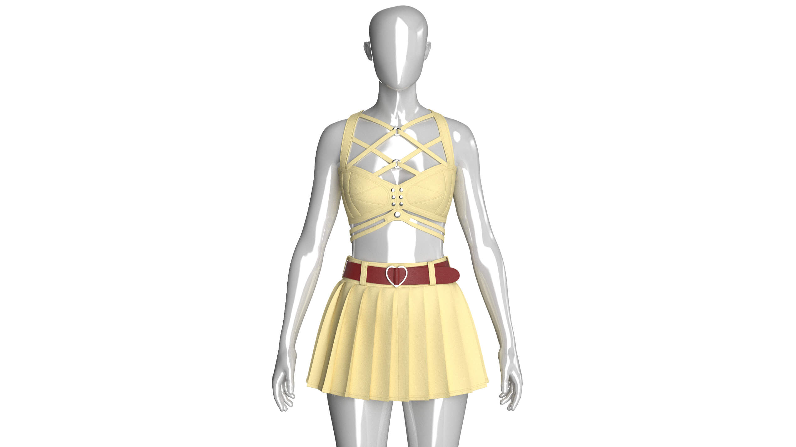 Girls Crop Top with Pleated Mini Skirt 3D Model