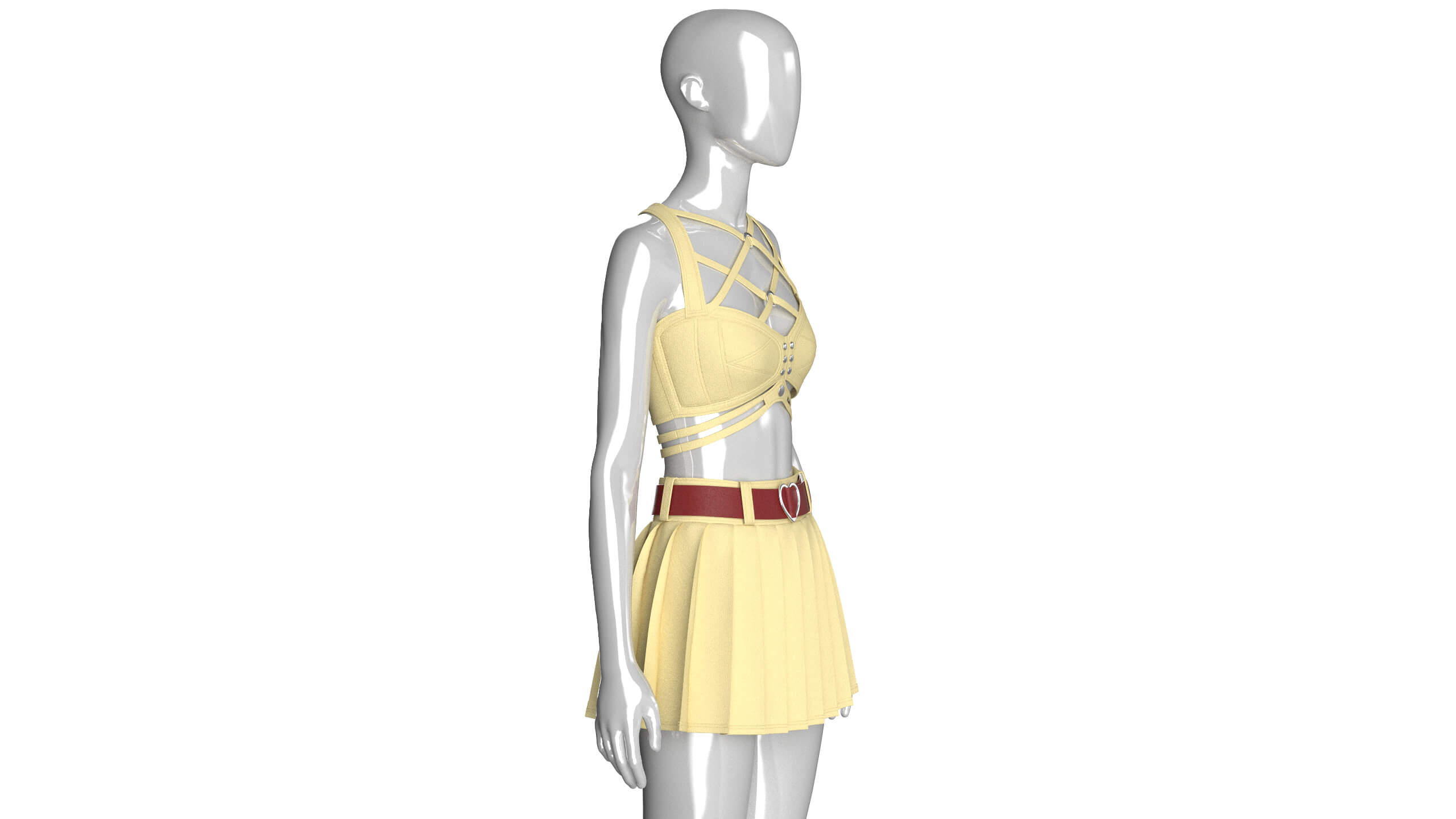 Girls Crop Top with Pleated Mini Skirt 3D Model