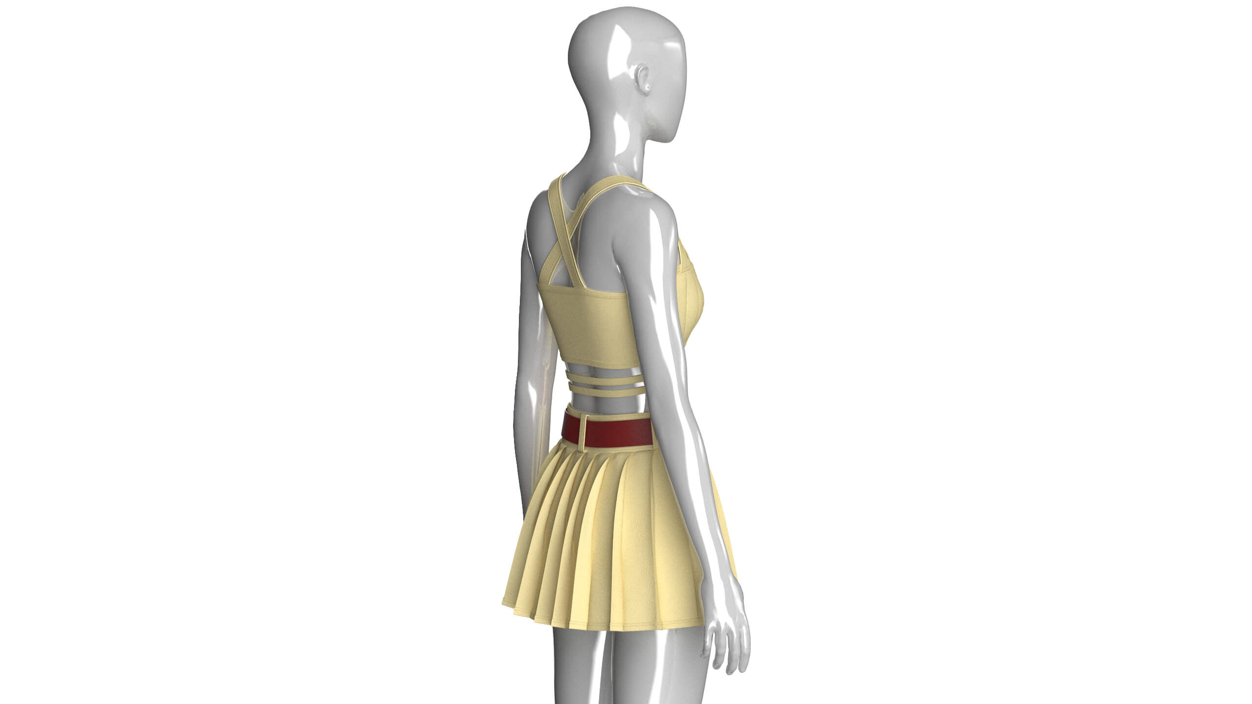 Girls Crop Top with Pleated Mini Skirt 3D Model