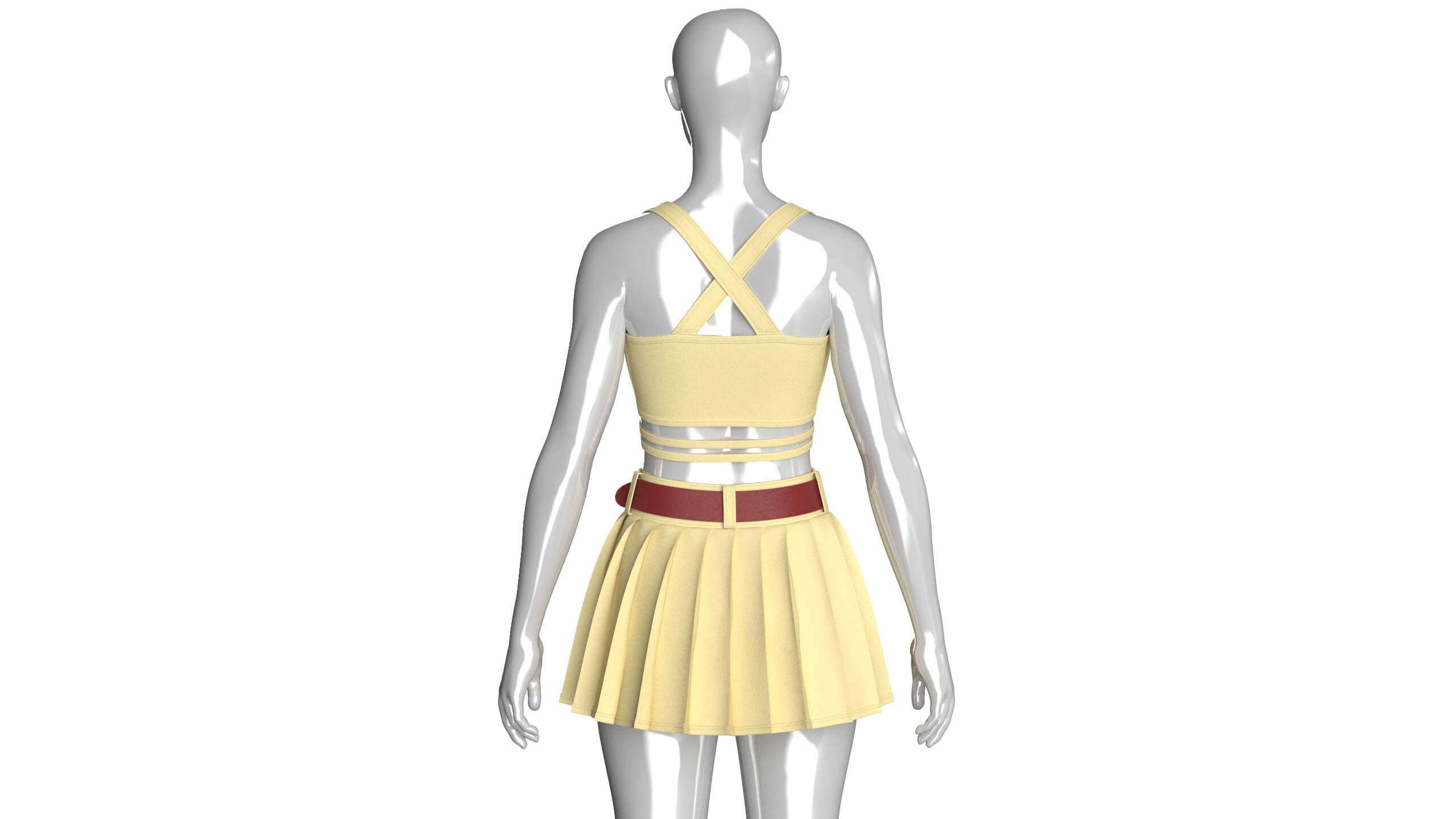 Girls Crop Top with Pleated Mini Skirt 3D Model