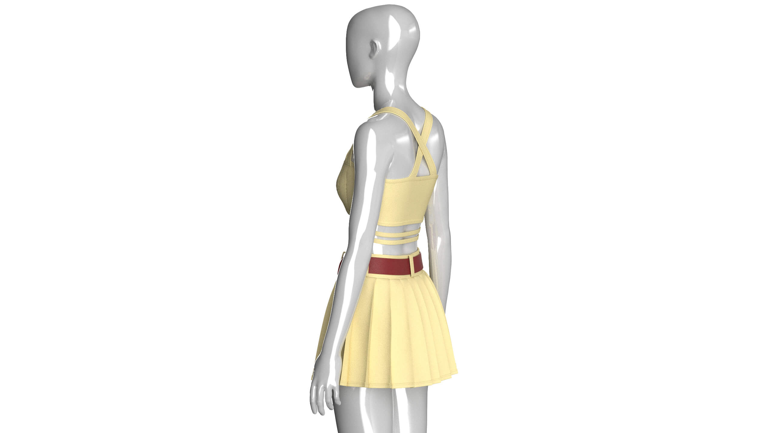 Girls Crop Top with Pleated Mini Skirt 3D Model