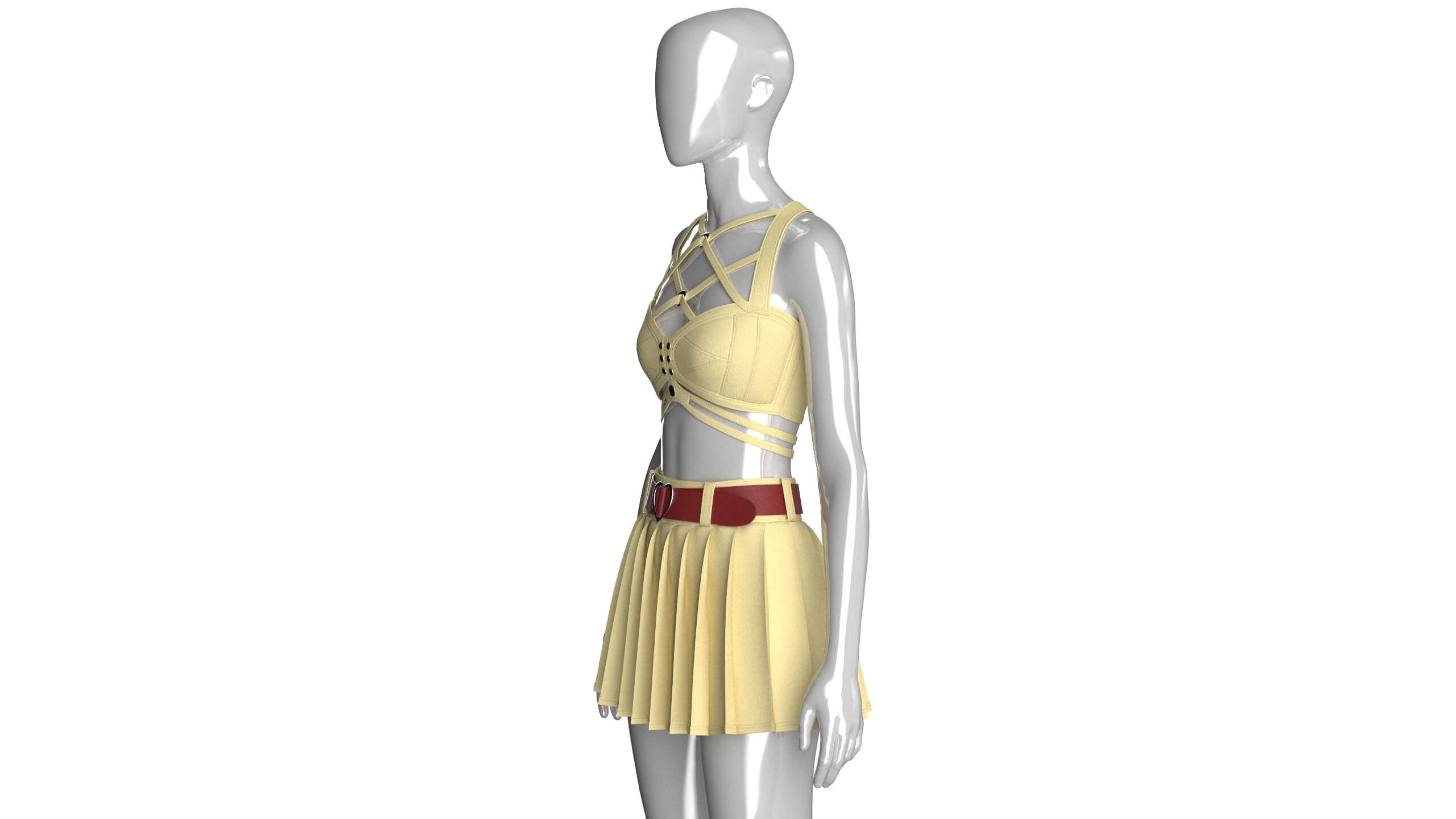 Girls Crop Top with Pleated Mini Skirt 3D Model