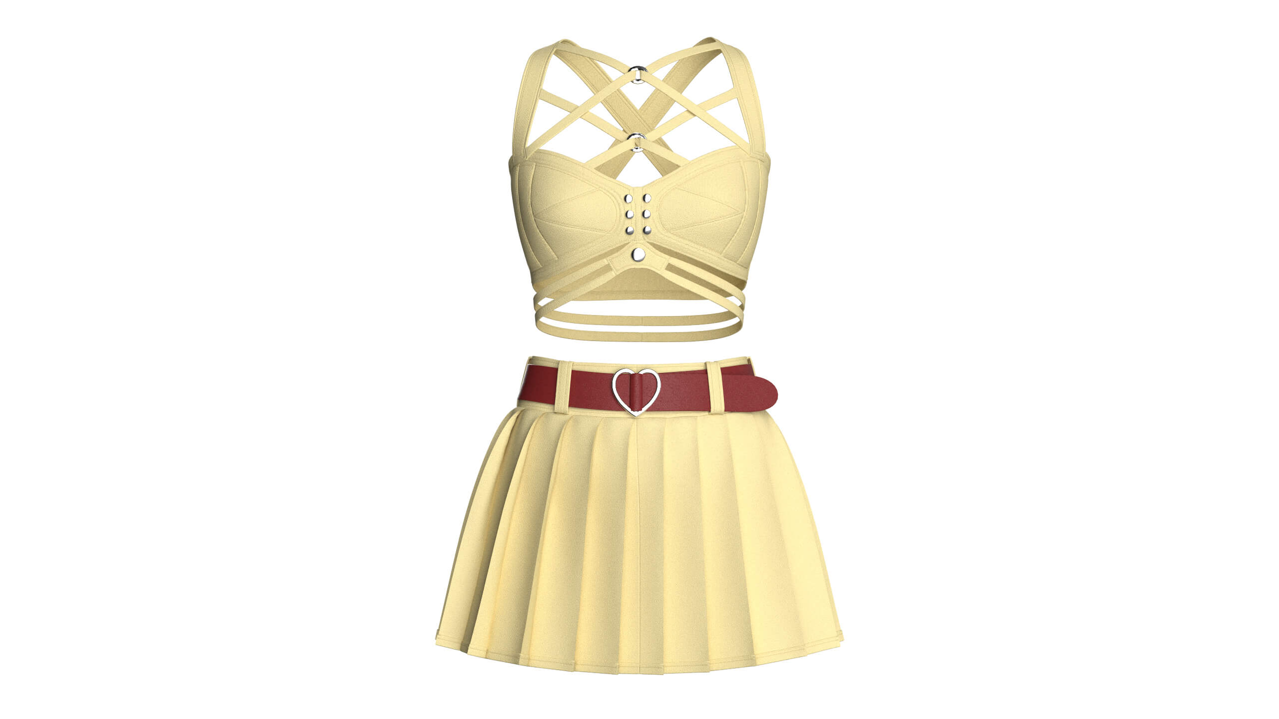 Girls Crop Top with Pleated Mini Skirt 3D Model