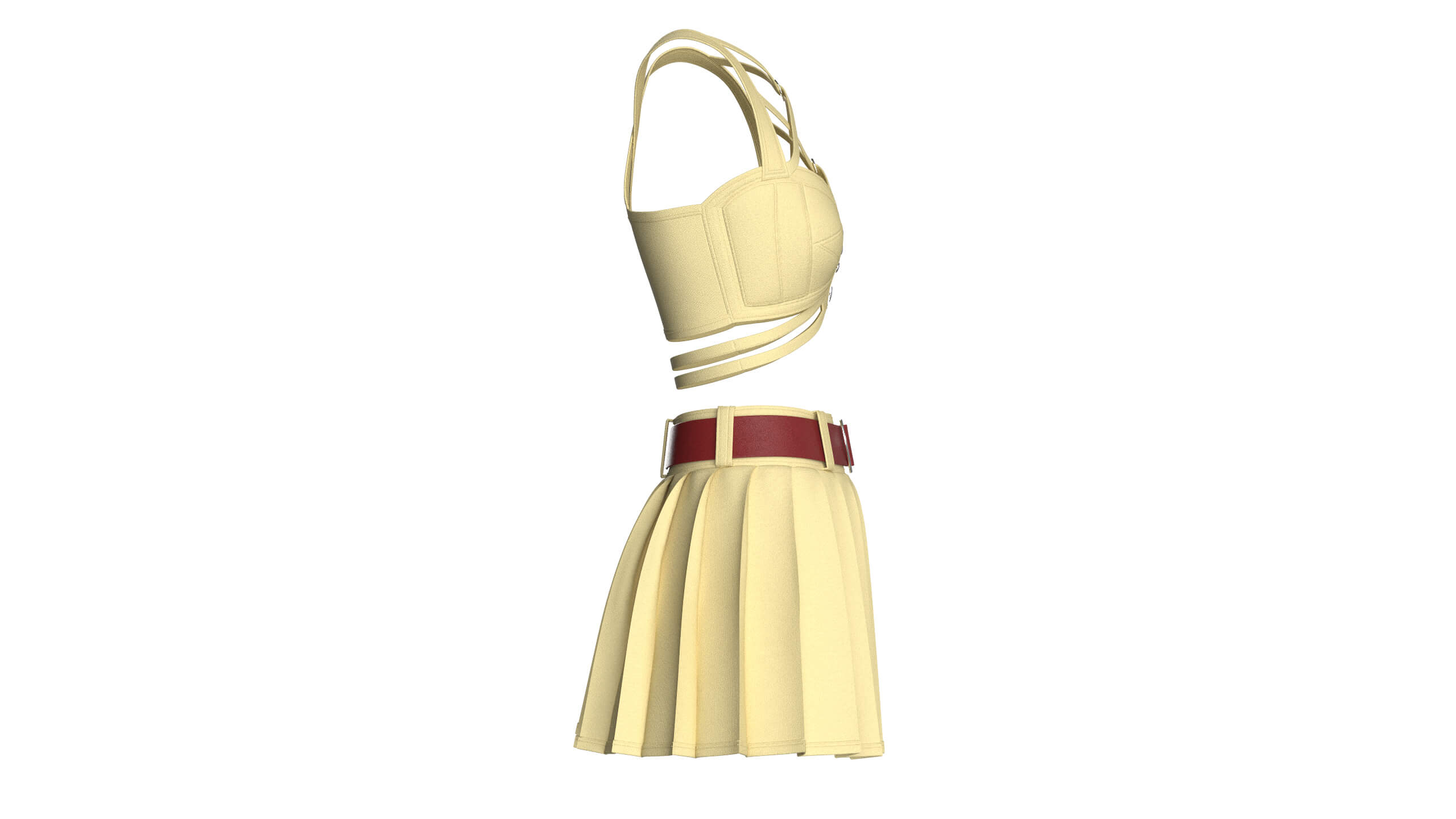 Girls Crop Top with Pleated Mini Skirt 3D Model