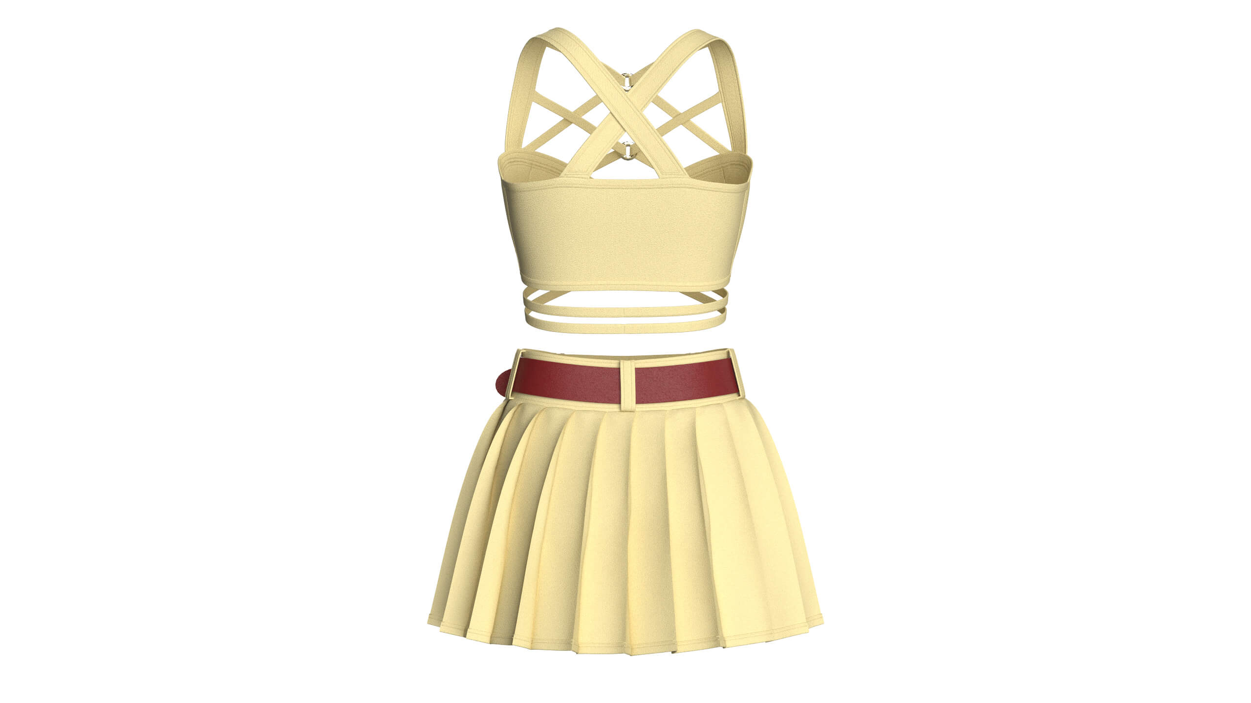 Girls Crop Top with Pleated Mini Skirt 3D Model