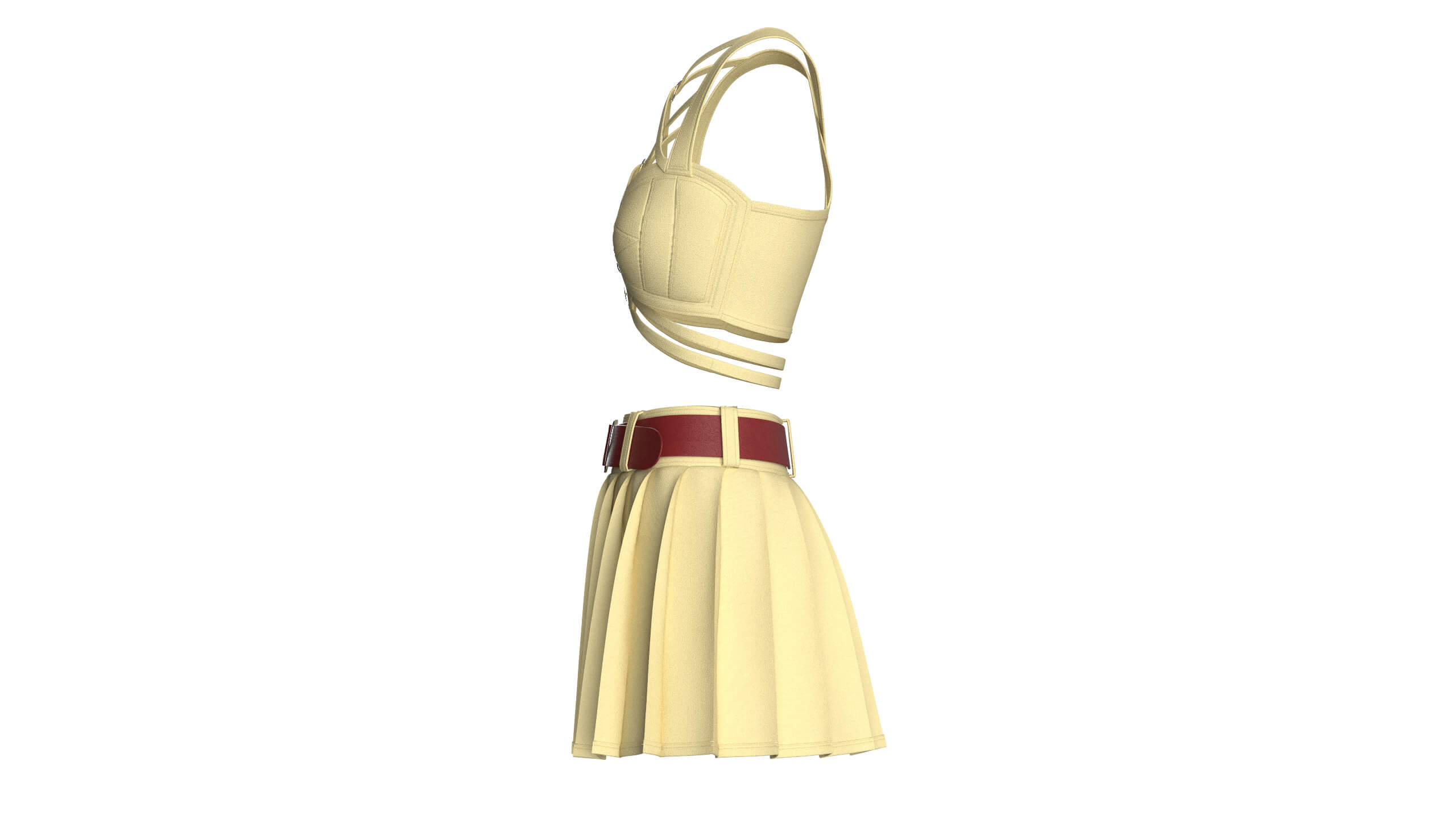 Girls Crop Top with Pleated Mini Skirt 3D Model