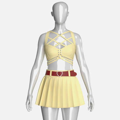 Girls Crop Top with Pleated Mini Skirt