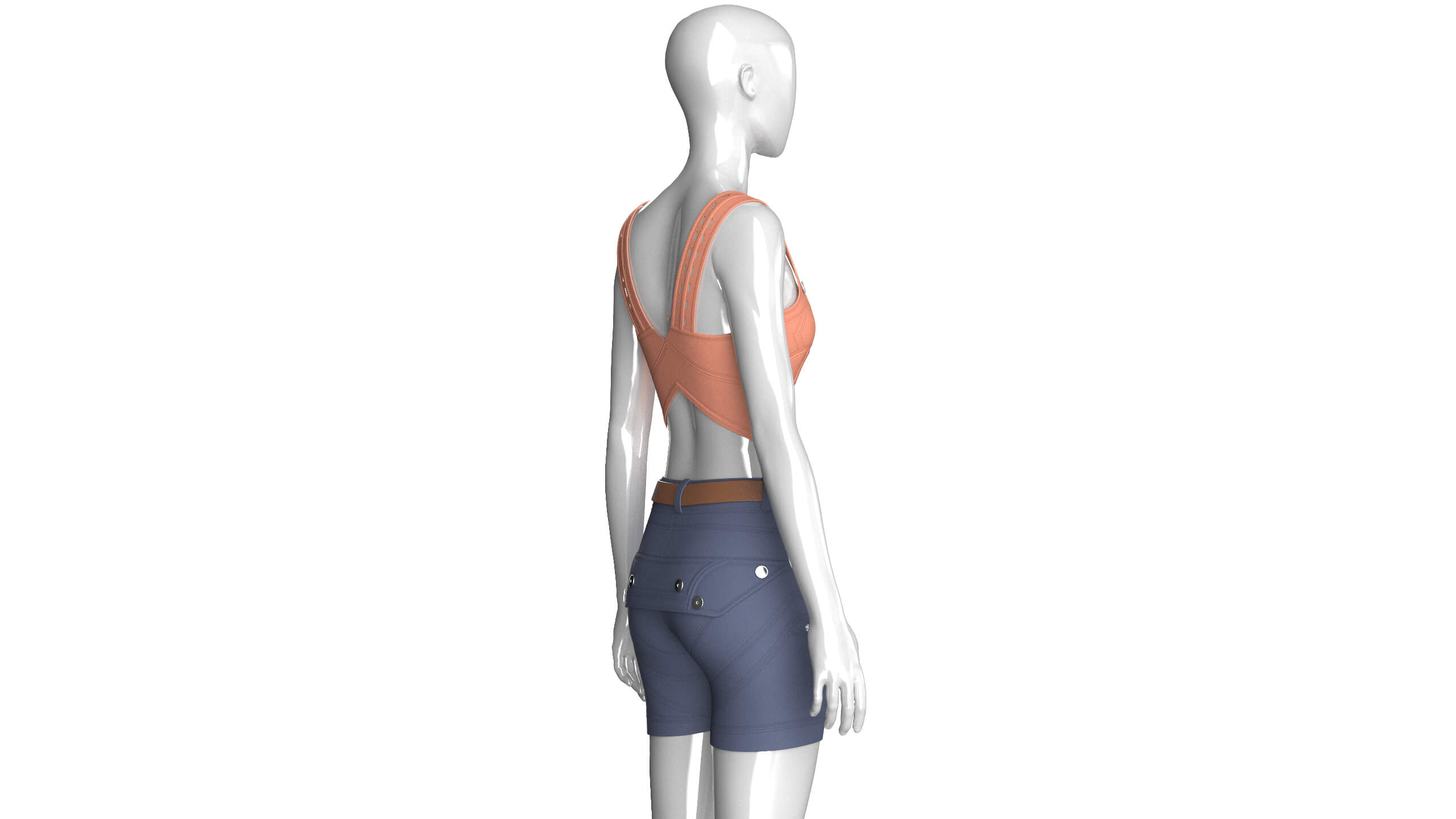 Girls Crop Top with Snap-Placket Utility Shorts 3D Model