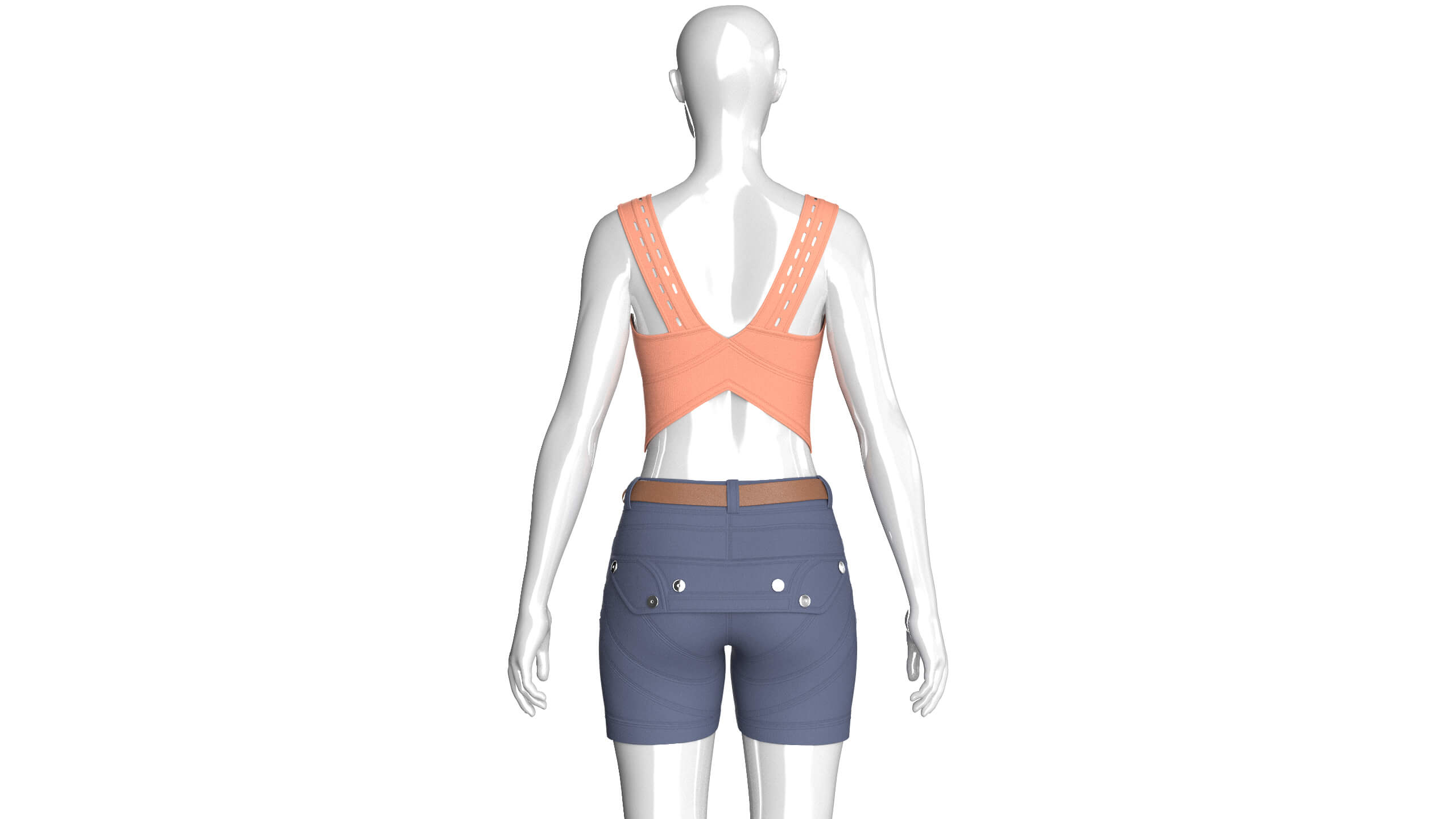 Girls Crop Top with Snap-Placket Utility Shorts 3D Model
