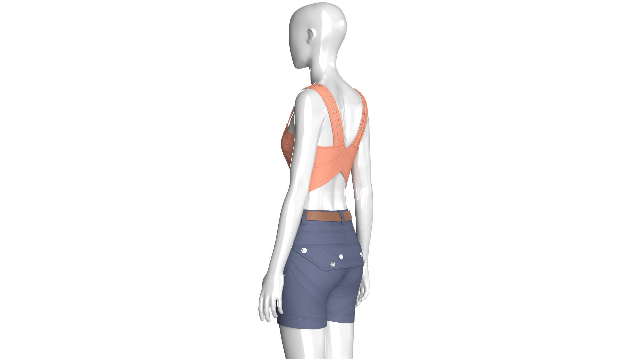 Girls Crop Top with Snap-Placket Utility Shorts 3D Model
