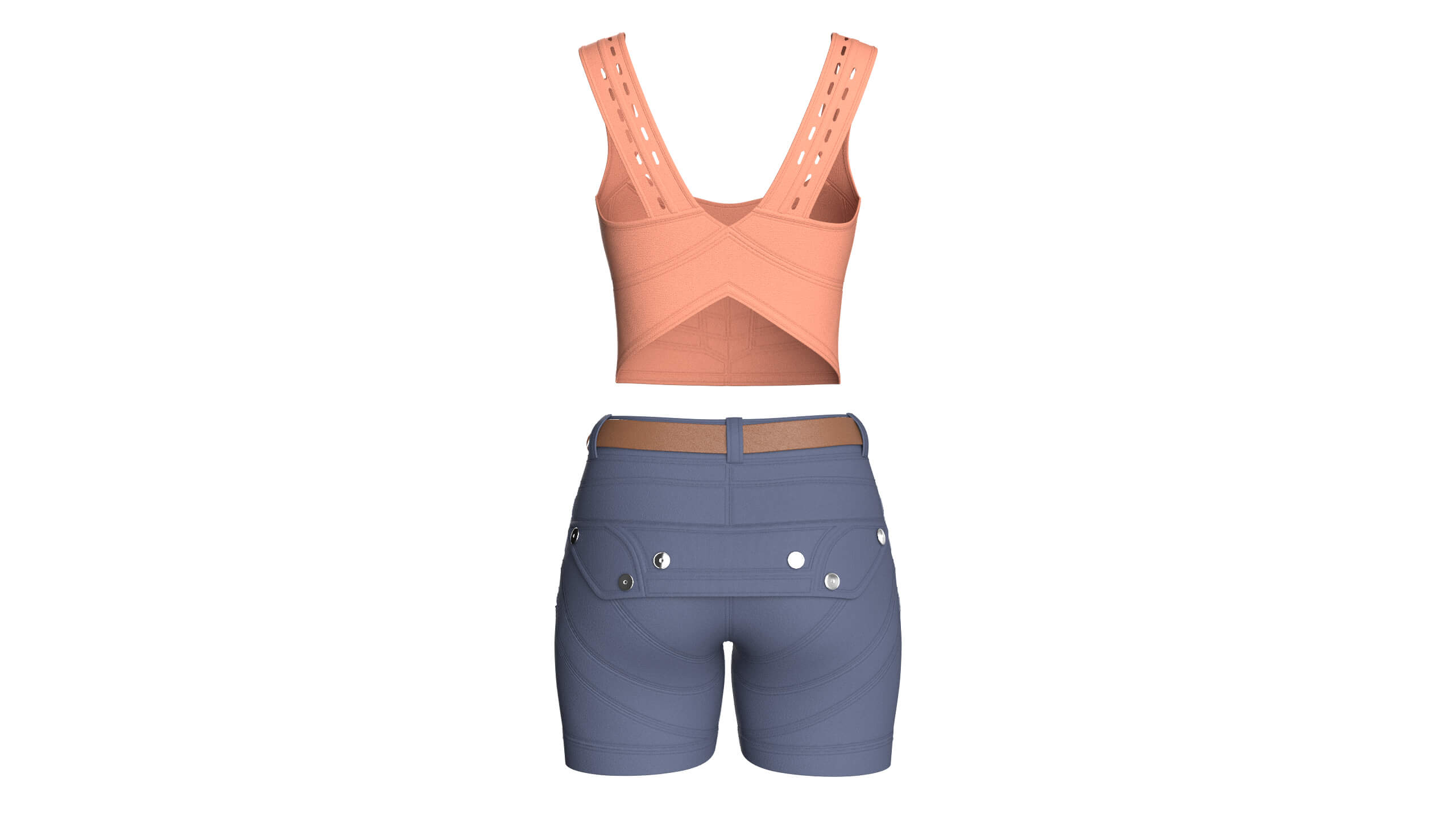 Girls Crop Top with Snap-Placket Utility Shorts 3D Model