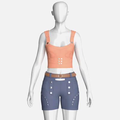 Girls Crop Top with Snap-Placket Utility Shorts