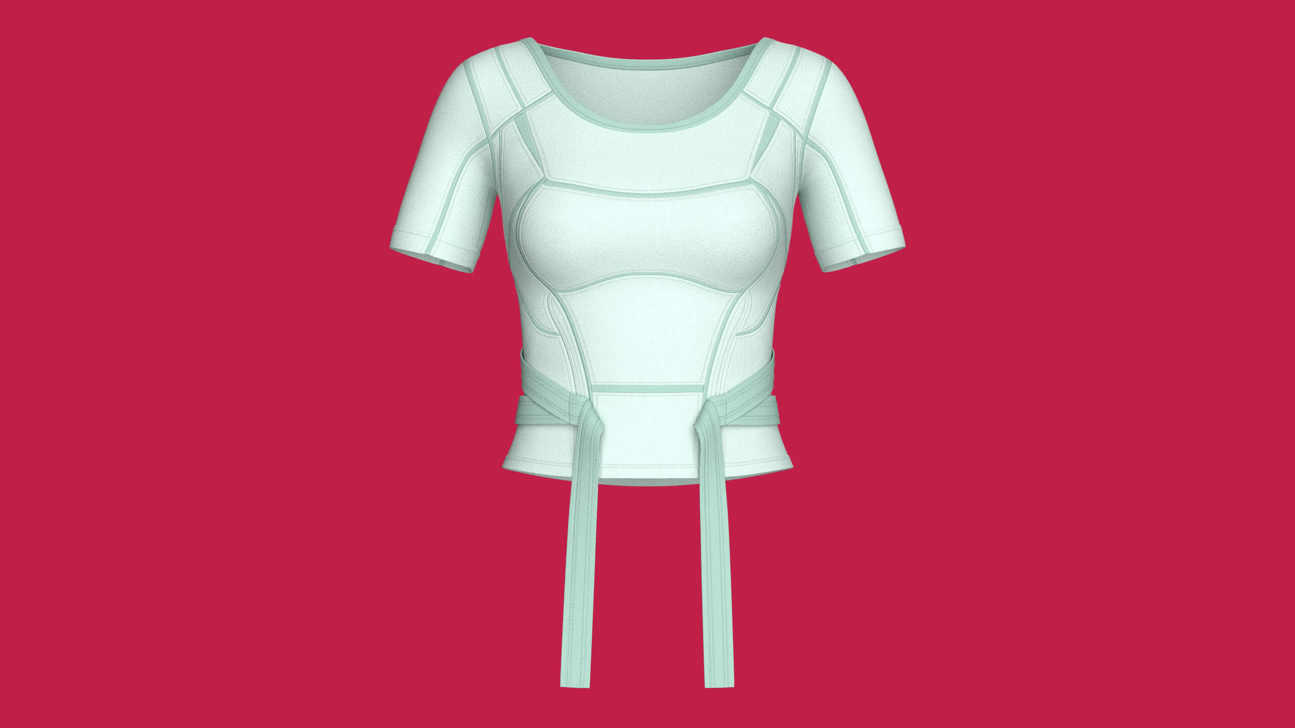 Girls Crop Top with Waist Wrap Tie Strap 3D Model