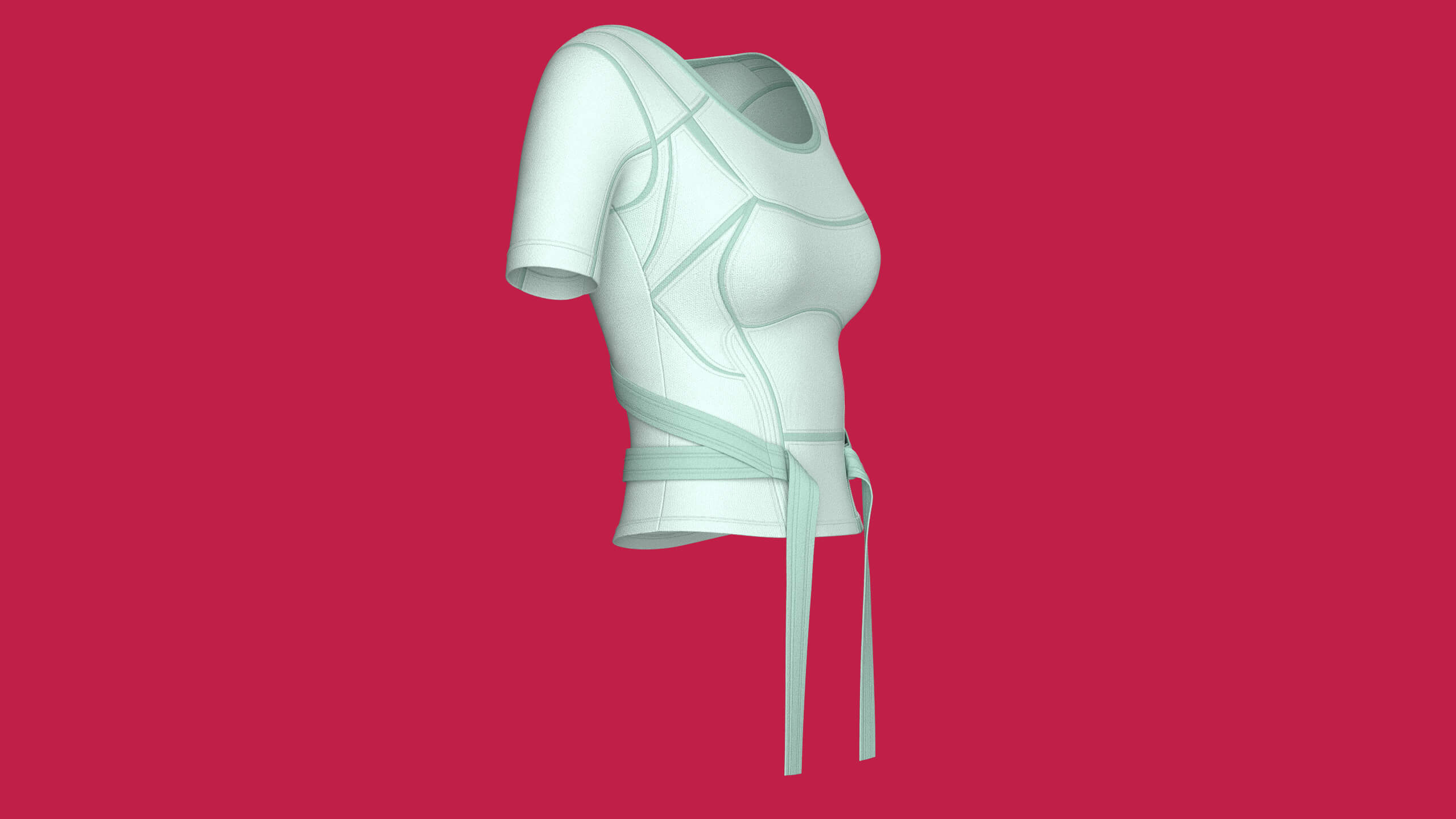Girls Crop Top with Waist Wrap Tie Strap 3D Model